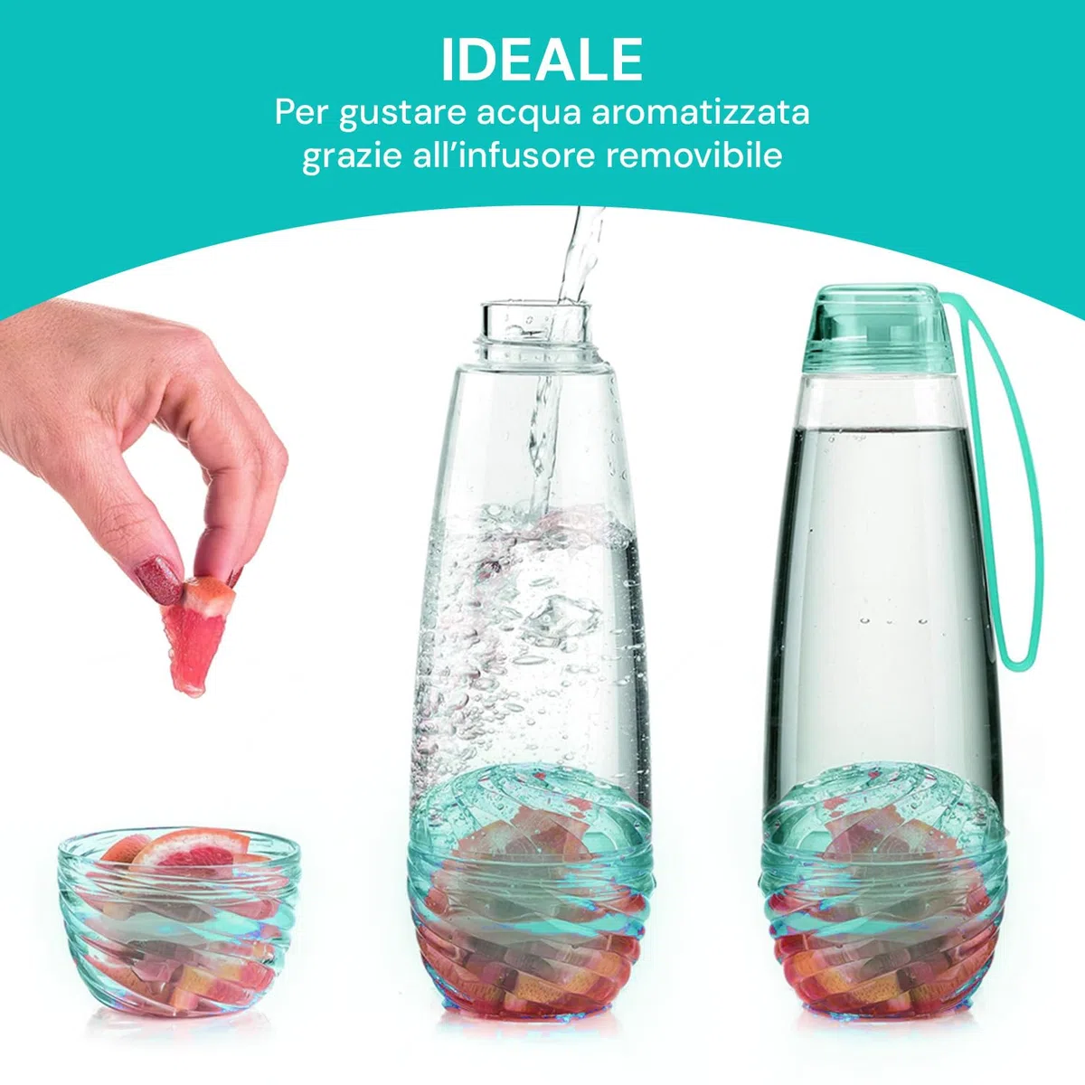 Avilia Borraccia Trasparente e Azzurra con Infusore 750ml - Ideale da Portare con sè e per Preparare Thè e Tisane - Comodo Infusore Removibile Facile da Pulire e per Aromi Sempre Freschi
