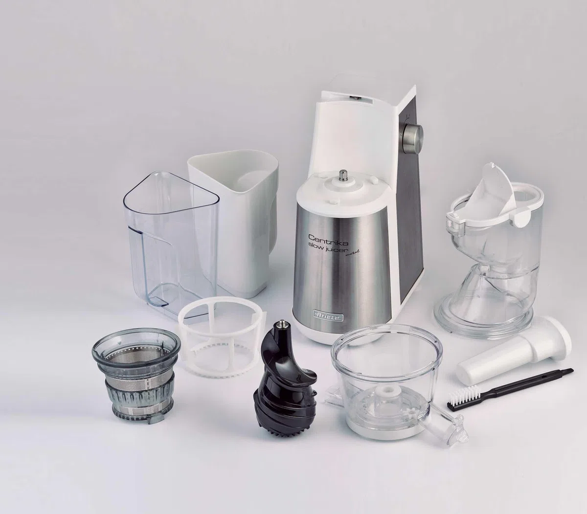Ariete 177 Centrika Slow Juicer Metal, Estrattore di succo, 400 W, Raccoglitore di succo, 1 velocità + reverse, Argento
