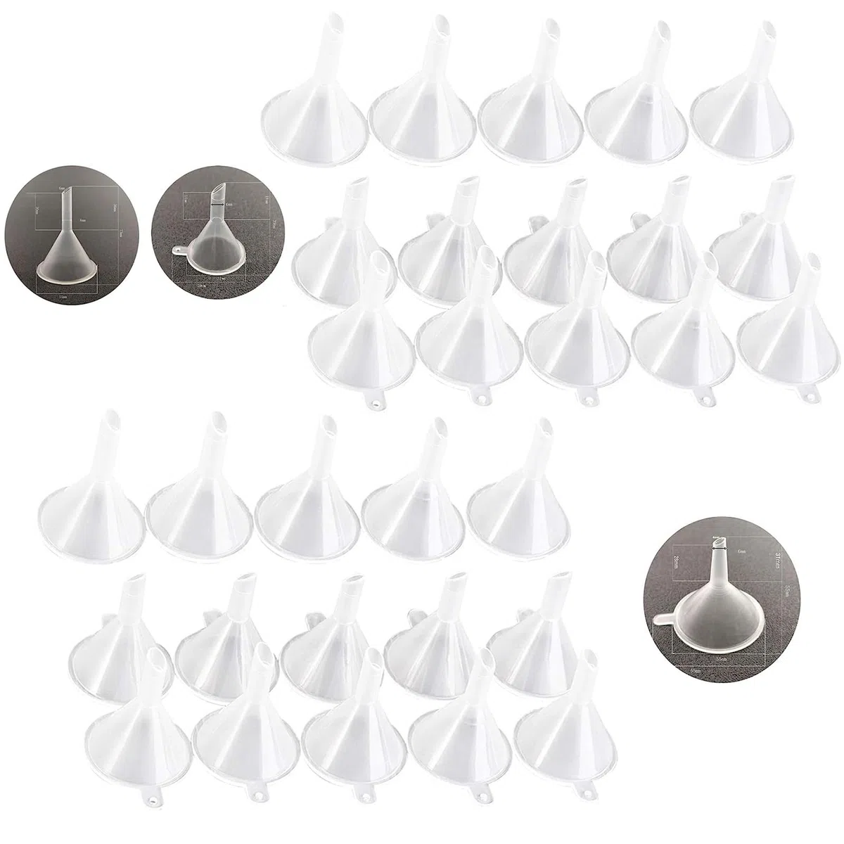 Mini Imbuto Plastica Trasparente 30 Pezzi 3 Dimensioni Imbuto Piccolo Plastica per Bottiglie, Mini Imbuto Lab, Imbutino Piccolo per Versare Profumi Campione Olio Essenziale Emulsione