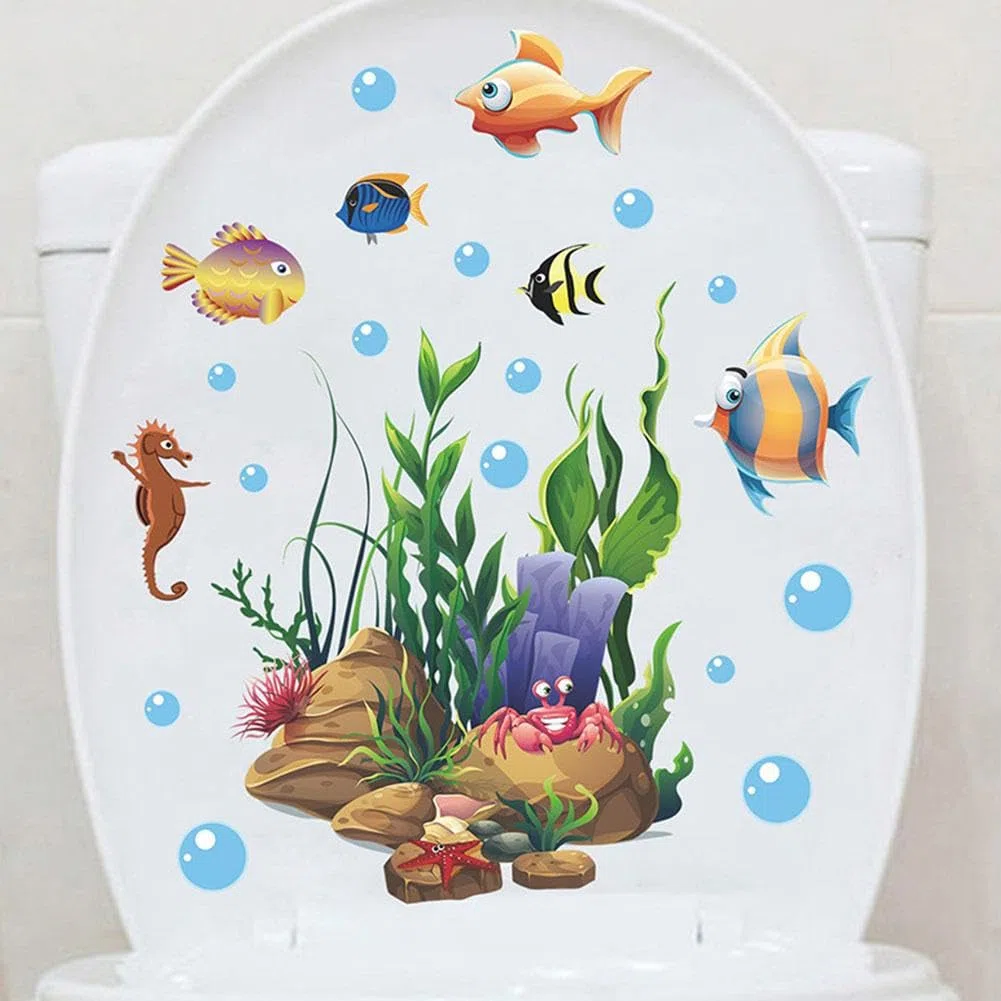 Adesivo per coperchio del WC a forma di pesce sottomarino, adesivi per coperchio del WC, adesivi per coperchio del WC, adesivi rimovibili autoadesivi per copriwater, adesivi per copriwater in vinile