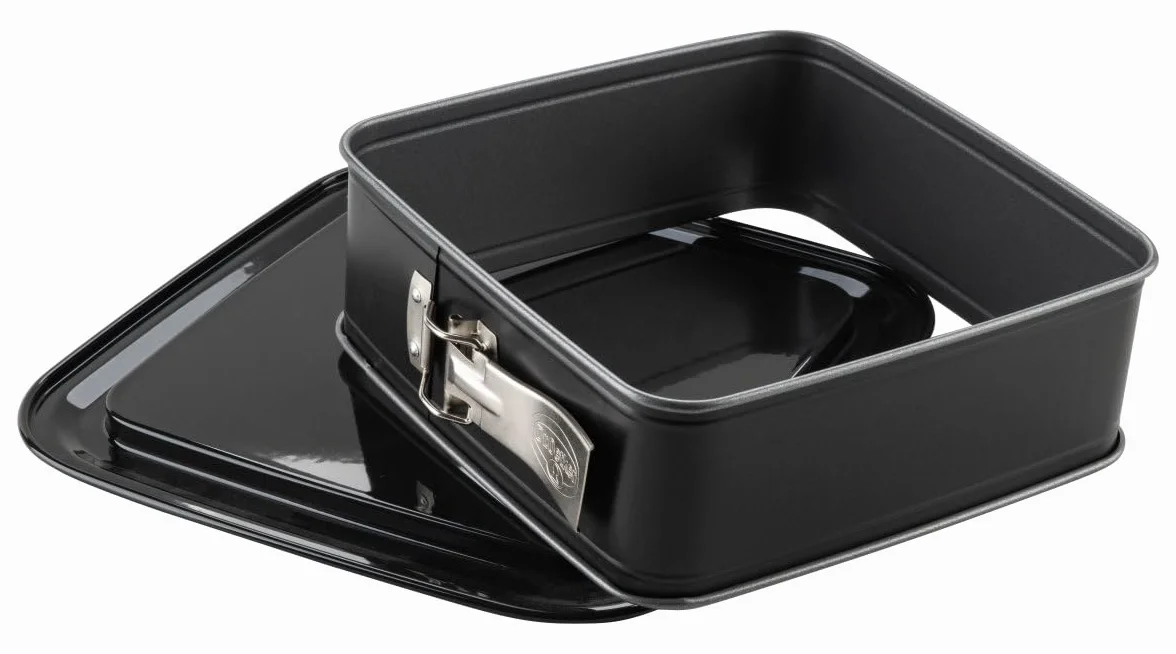 Dr. Oetker Teglia quadrata con fondo smaltato, perfetta per torte e torte, 24 x 24 x 8,5 cm, antiaderente, resistente al calore, nero/argento