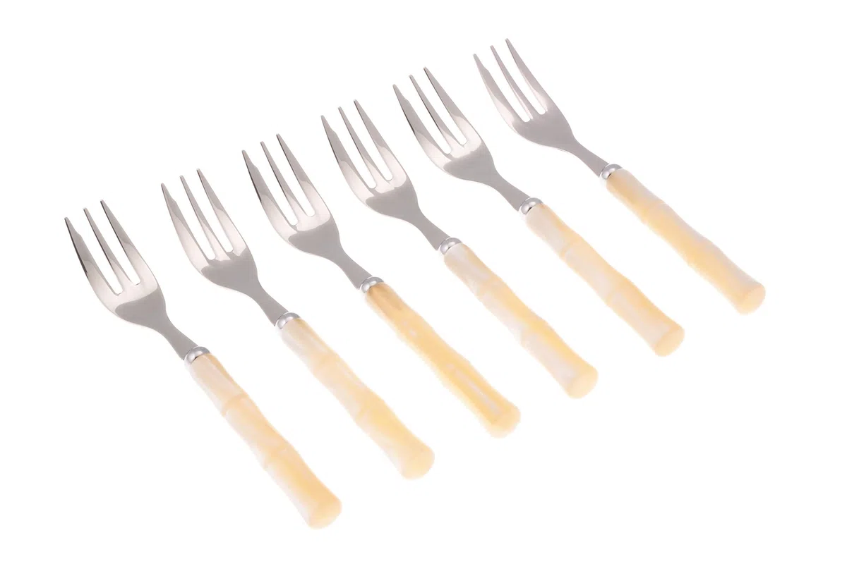 Rivadossi Bamboo Avorio - Set di Forchettine da Dolce, 6 Pezzi - 100% Made in Italy, Artigianalità e Design - Acciaio Inox 18/10