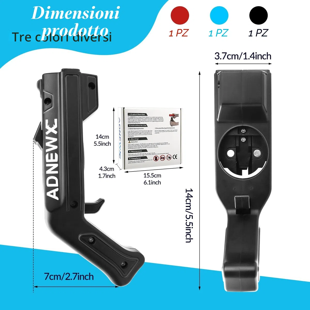 3 pz ADNEWX Apribottiglie in stile pistola, strumento apribottiglie per feste in bar, stile mecha, divertente design da birra pistola per uomini, regali di birra, shooter, giochi a corona