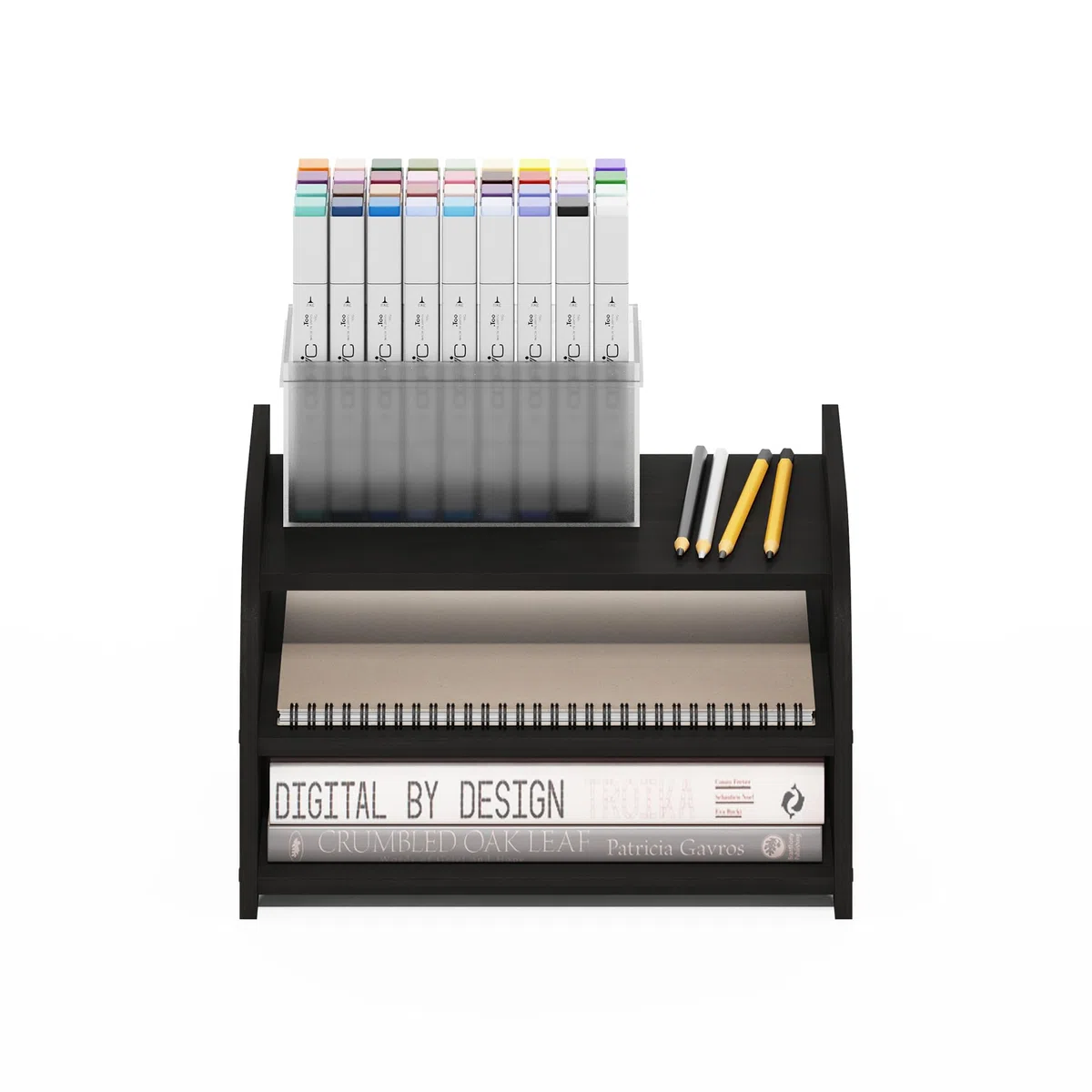 Furinno CLASSIC Organizzatori e Accessori da Scrivania, Rialzo Monitor a 3 Livelli, Organizzazione da Ufficio, Mensola Libreria, Accessori da Scrivania per Ufficio, Espresso