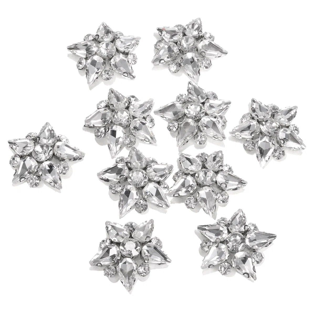 QUARKZMAN Patches a Stella Realizzato a Mano con Perline, 10pz Applicazioni Strass di Cristallo Vetro Applicazioni Toppe a Forma Stella per Abbigliamento Accessori Cucito Fai Da Te, Bianco
