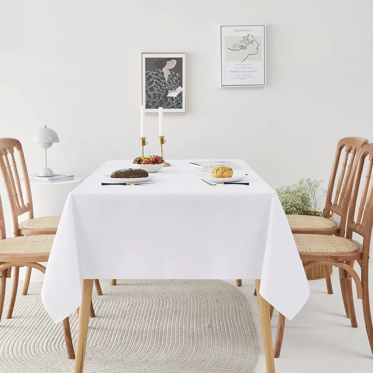 Romanstile Tovaglia Antimacchia Rettangolare 240x140 cm Bianca, Esterno Copri Tavolo Grande Elegante e Antispruzzo per 8–10 Posti, per Occasioni Pasqua, Primavera, Feste, Pranzi in Famiglia, Giardino