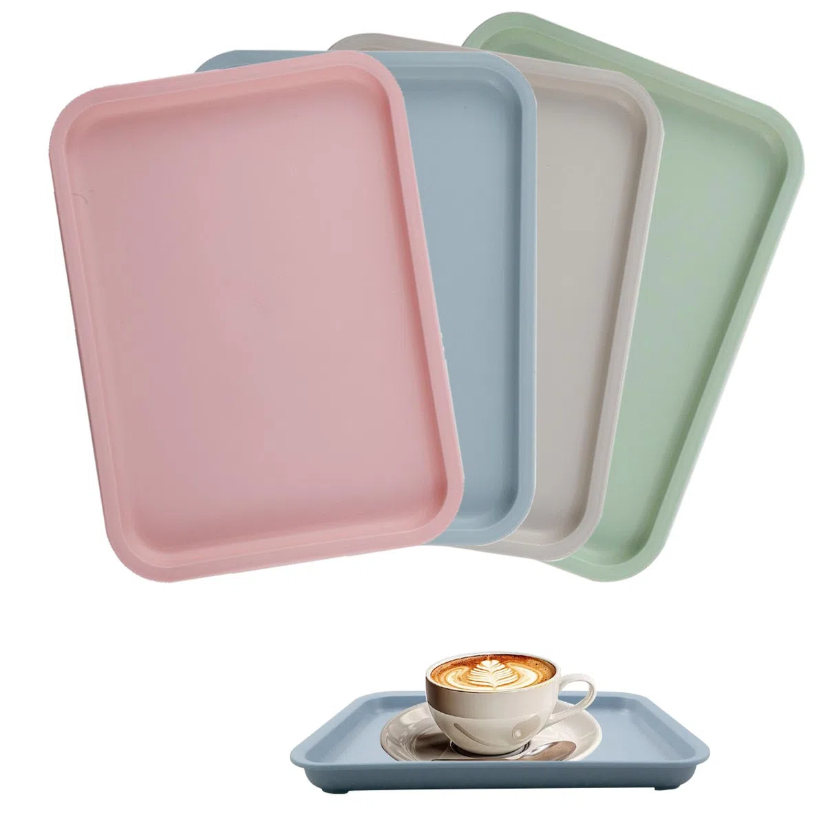 4 Vassoi Piccolo,Riutilizzabile Vassoio Plastica 24.5 x 17.5 cm,4 Colori Adatti per Ristoranti, Snack,Frutta,Dessert,Tè o Caffè
