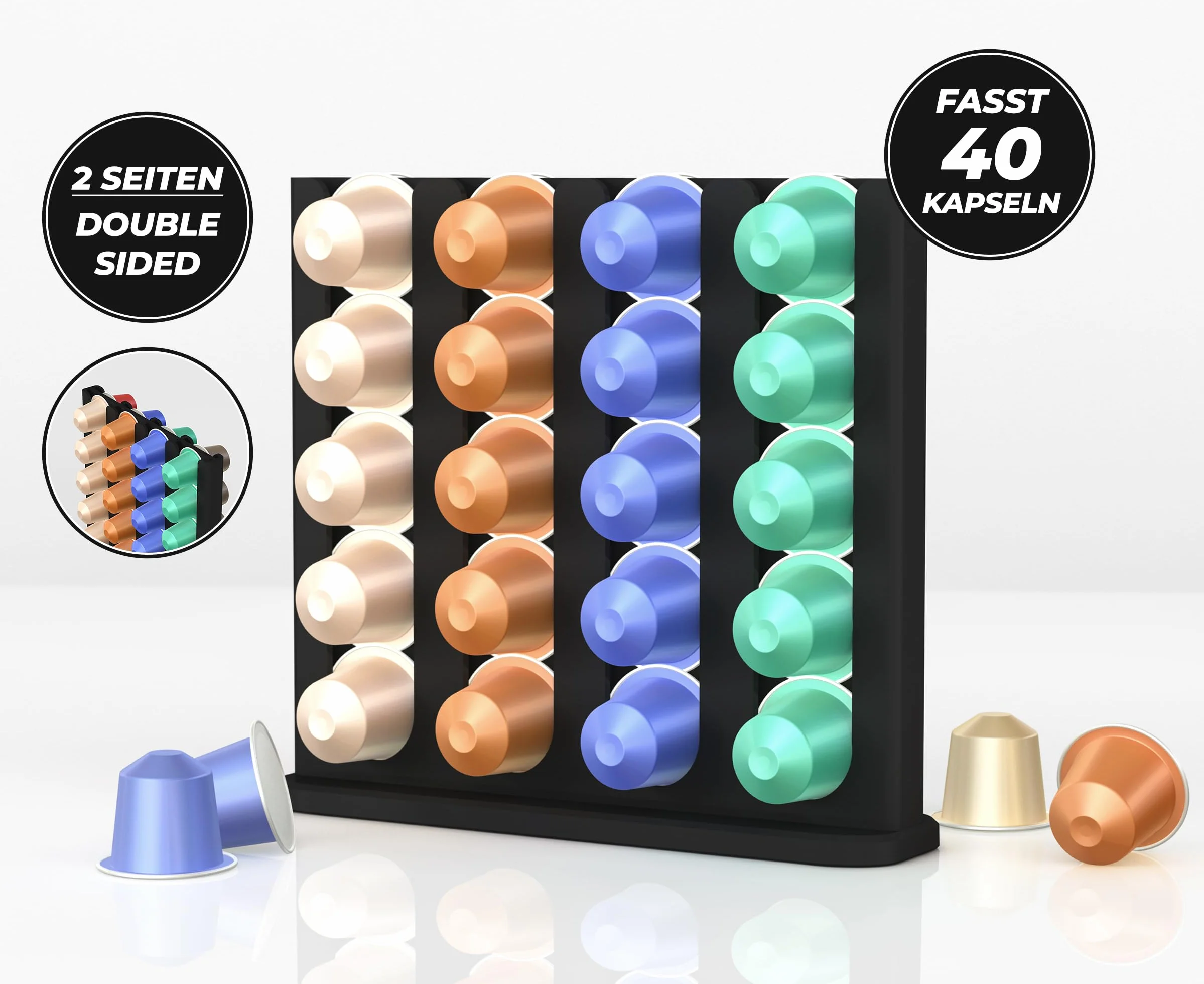 NewGround Designs Portacapsule per Nespresso (40 capsule) - Dispenser di capsule, supporto per capsule, supporto per capsule