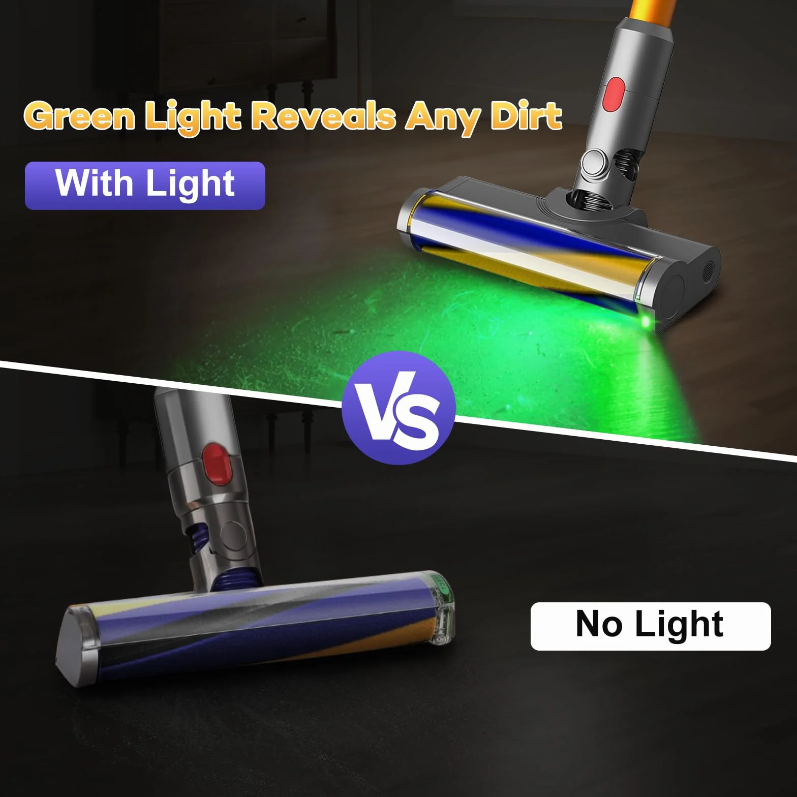 Spazzola a rullo morbida per Dyson V12 Detect Slim / V10 Slim Accessori, senza fili, per pavimenti in legno duro con luce verde