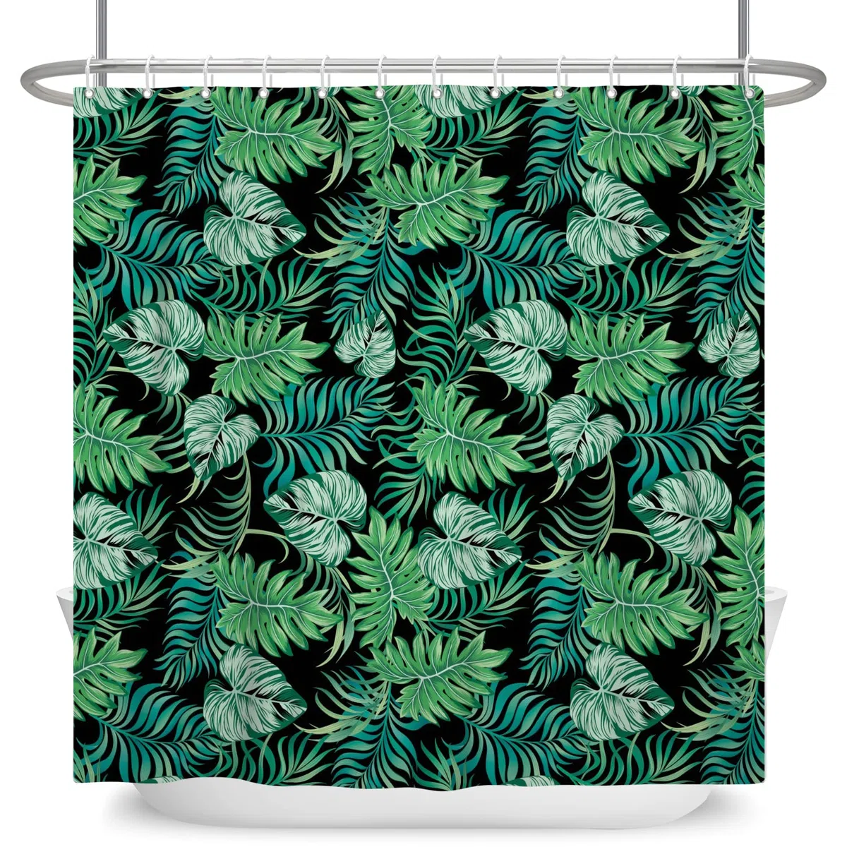 Foglie Verdi Tenda da Doccia 180x200cm Foglia di Palma Botanico Pianta Tropicale Design Moderno Decorativo Impermeabile Lavabile in Poliestere Tende da Bagno con 12 Ganci per Vasca da Bagno