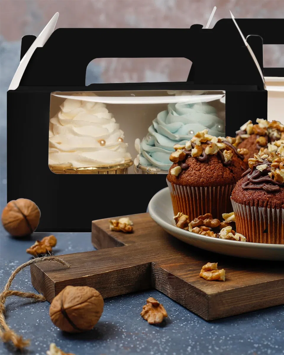 Gcardist Contenitore per Cupcake Nero Supporto Doppio Cupcake Monouso 15 Doppia con Finestra 16,5 x 9,2 x 8,9 cm Contenitore Cupcake (6,5 "x3,6 "x3,5" pollici)