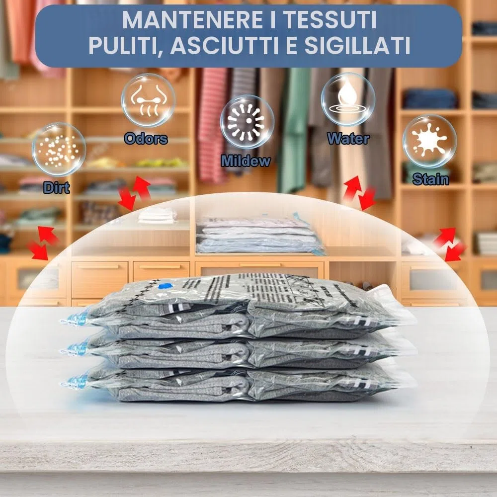 BoxLegend Sacchetti Sottovuoto Vestiti Buste Sottovuoto Vestiti 6 Pezzi 2*Jumbo 100x80cm + 2*Grandi 80x60cm+2*Piccolo 60x40cm Sacchi Sottovuoto Riutilizzabili per Coperte Lenzuola Piumoni Cuscini