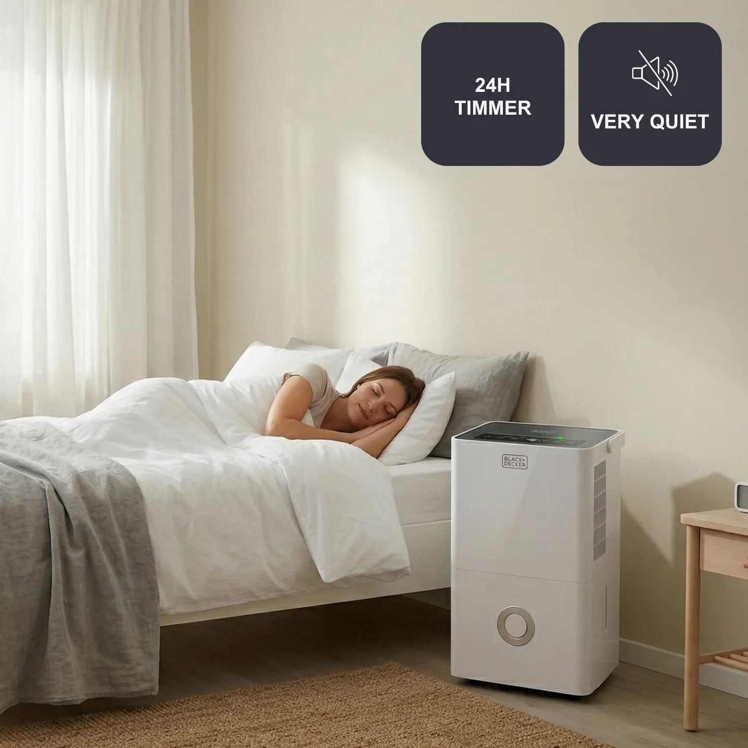 BLACK+DECKER - Deumidificatore e purificatore d'aria BXDH20E + 20 L/giorno | HEPA13 | Asciugatura biancheria | 2 velocità | 400W | Serbatoio 4 L | Programmabile 24h | Ruote | 40 m² | Bianco
