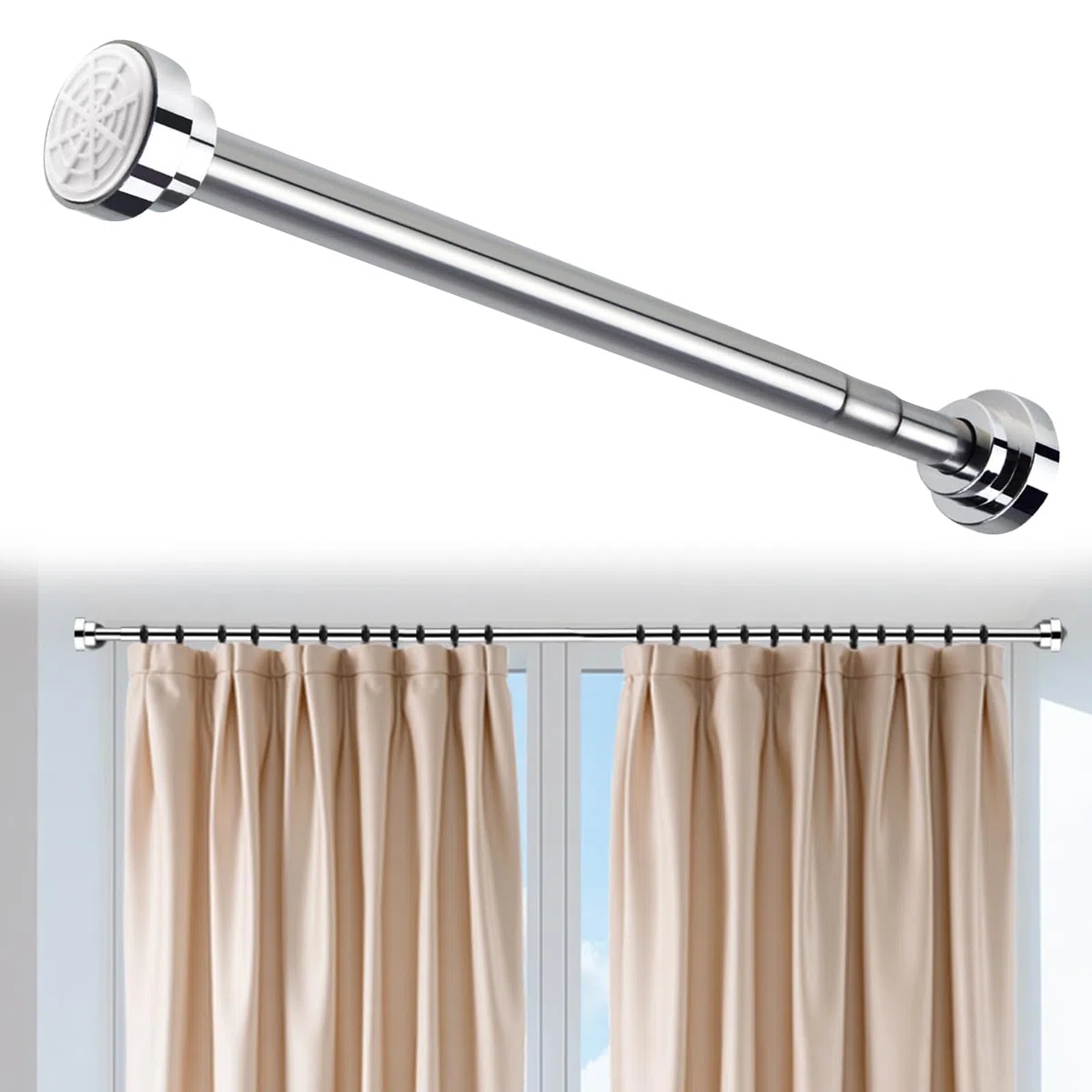 Bastone Telescopico Estensibile in Acciaio Inox, 66-200 cm, Bastoni Tende per Interni, Antiruggine e Antiscivolo, Senza Fori, Asta Doccia per Bagno, Guardaroba, Finestra