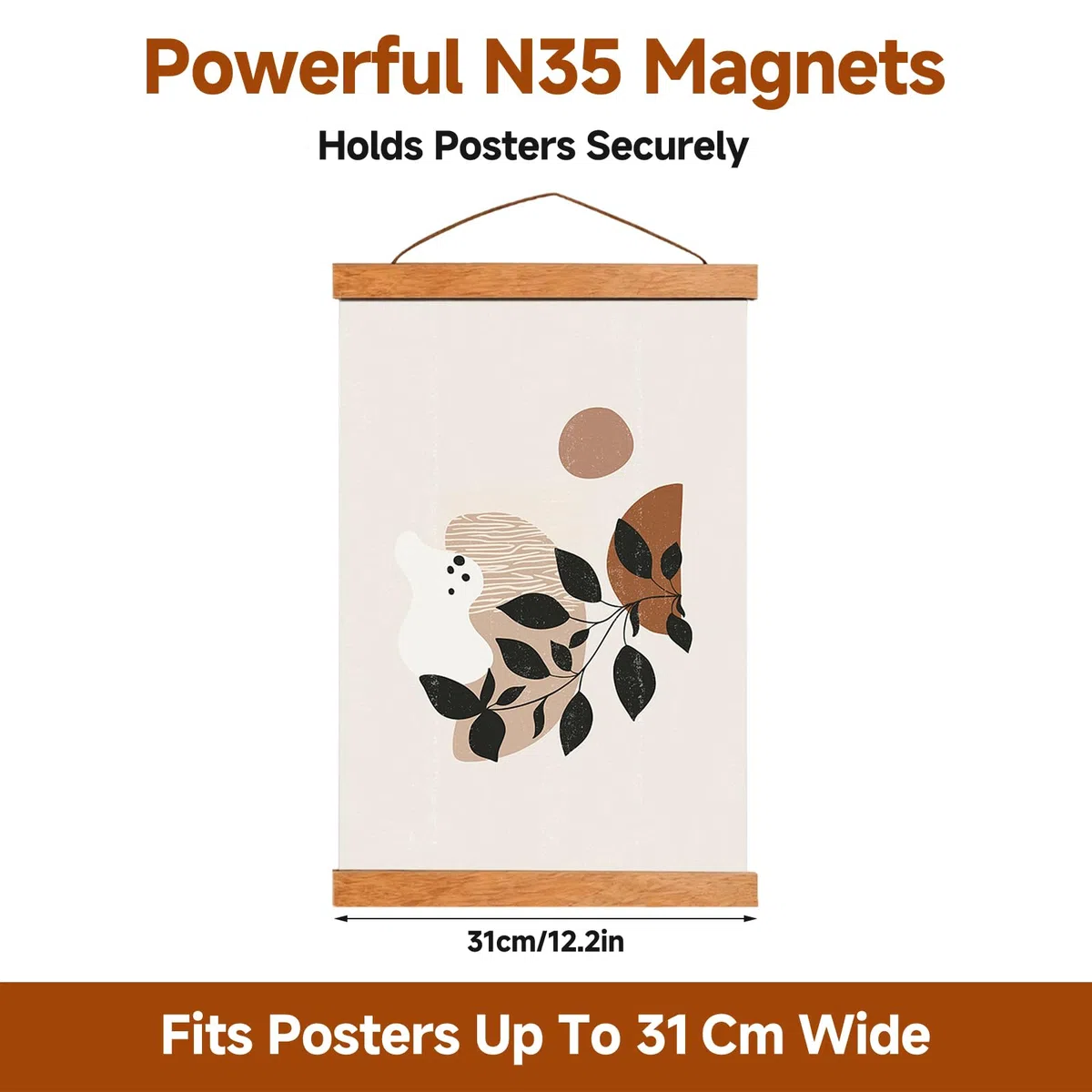 Supporti Magnetici per Poster A3 31 cm, 3 Set (12 Barre), Cornici in Legno di Teak, Porta Poster, Foto, Stampe e Opere d’Arte, Facili da Appendere, Ideali per Soggiorno, Camera, Ufficio (3 set - 31cm)