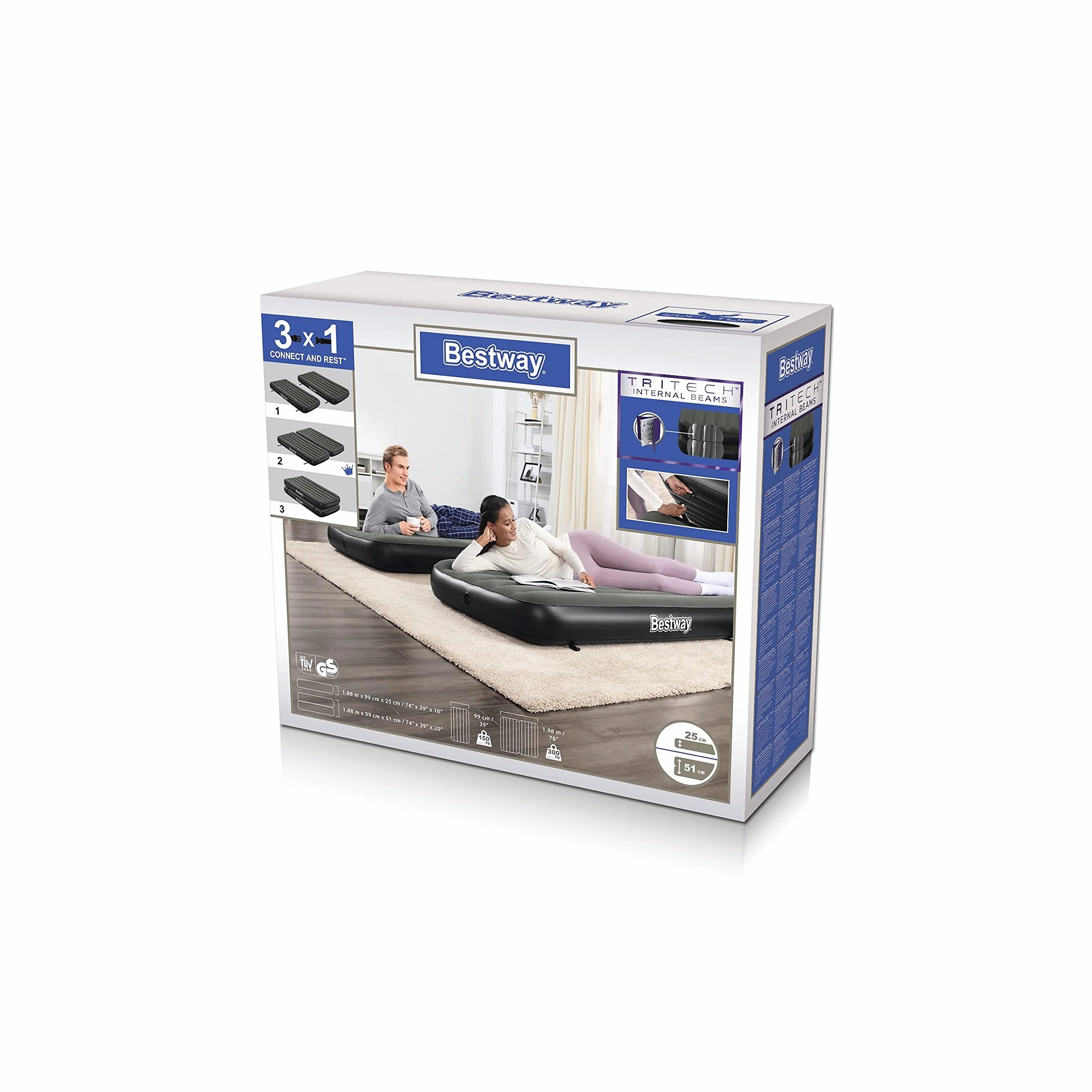Bestway TriTech Connect and Rest 3-in-1 materassino gonfiabile 188 x 99 x 25 cm