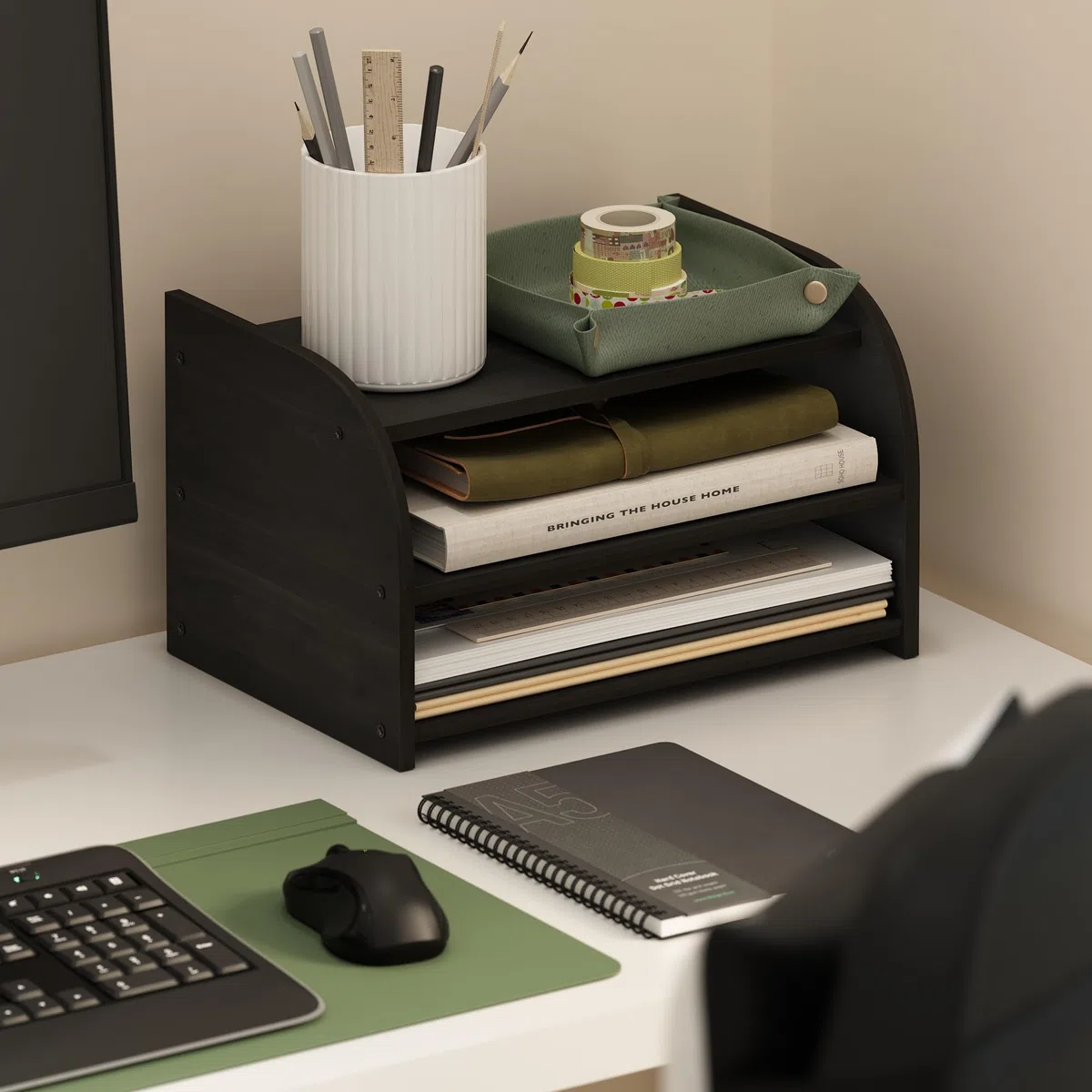 Furinno CLASSIC Organizzatori e Accessori da Scrivania, Rialzo Monitor a 3 Livelli, Organizzazione da Ufficio, Mensola Libreria, Accessori da Scrivania per Ufficio, Espresso