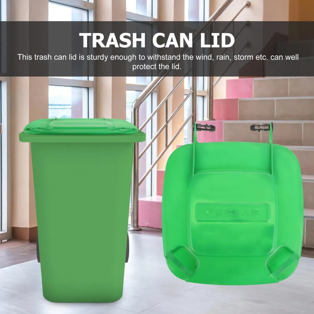 Coperchio Bidone Spazzatura da 50l in Plastico Verde Resistente alle Intemperie, Copertura per Bidoni della Spazzatura All'aperto, Protezione del Coperchio