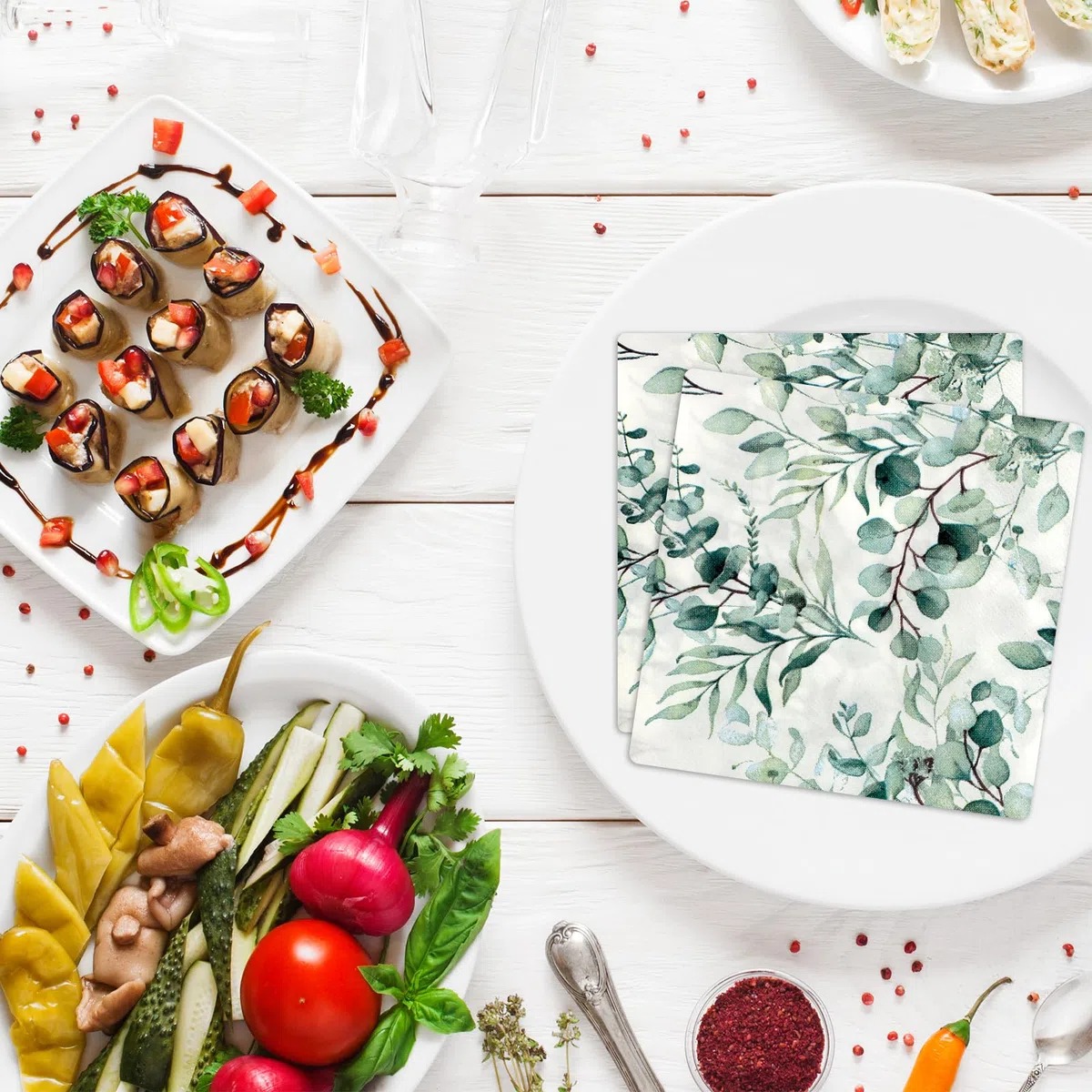 Tovaglioli di eucalipto 80 pezzi, tovaglioli verde salvia per matrimonio, estate, feste estive, battesimi, matrimoni, decorazioni da tavolo, tovaglioli di carta usa e getta