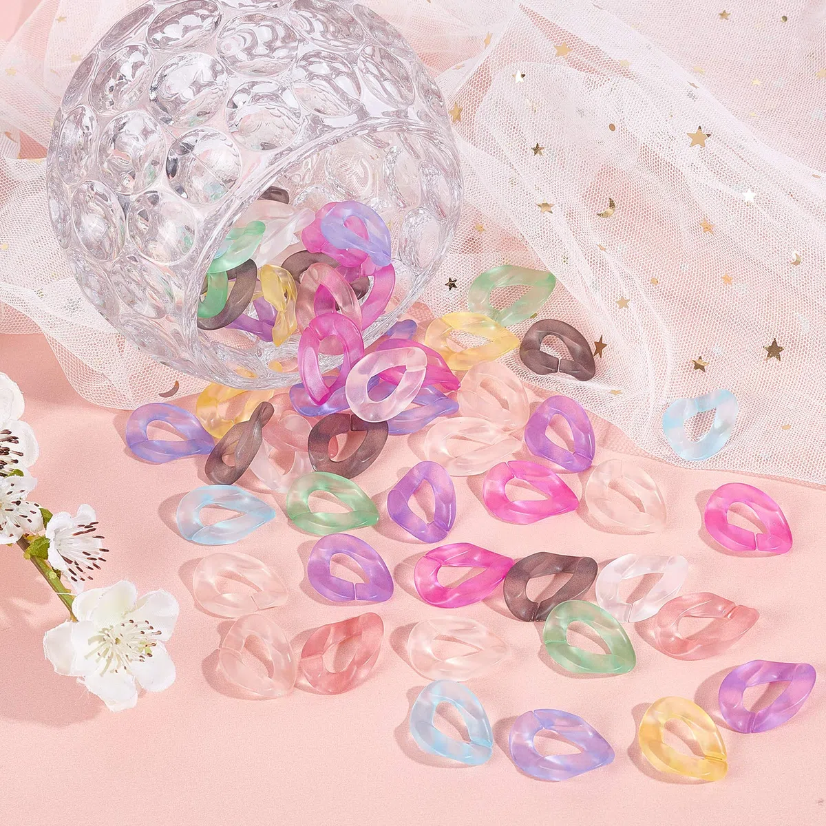 PH PandaHall 200pcs anelli di collegamento in acrilico, connettori a collegamento rapido a 10 colori per catene da borsa Collana con orecchini Gioielli Catena per occhiali Artigianato fai da te