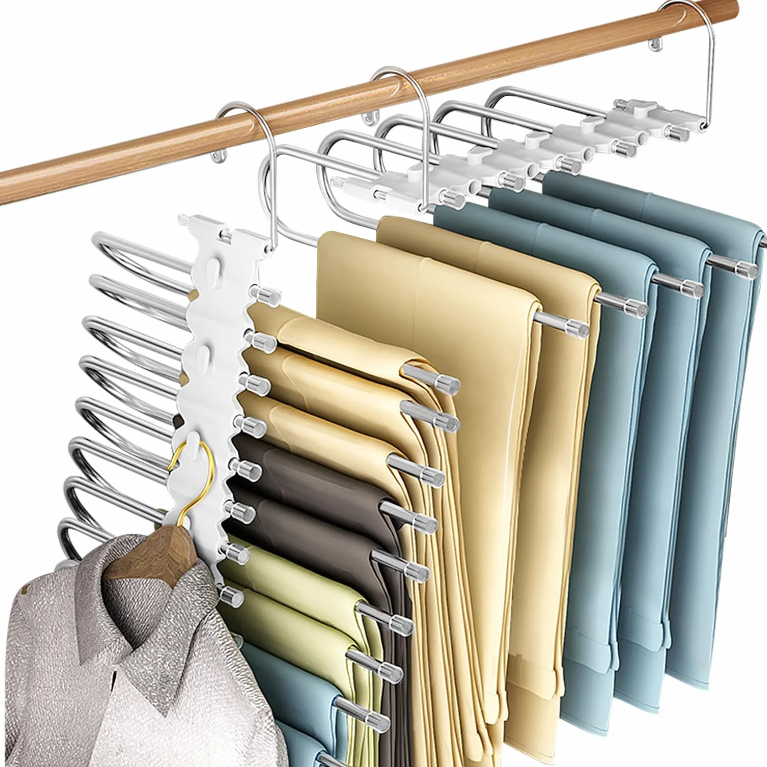 9 In 1 Grucce Pantaloni, Appendini Armadio Appendi, Acciaio Inossidabile Appendino Antiscivolo Multifunzionali Portapantaloni Appendiabiti per Pantaloni, Sciarpe, Jeans, Vestiti