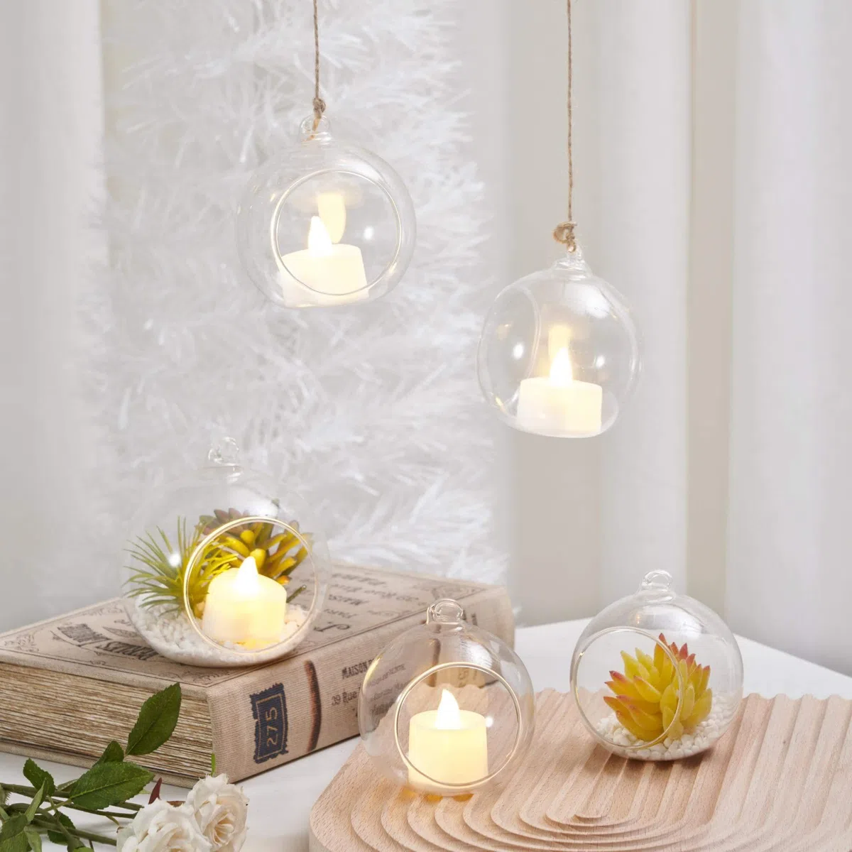 Portacandele in Vetro da Appendere, Vaso, Terrario per Piante da Fiore, Contenitore per Sfere, Micro Paesaggio Fai da Te per Casa, Ufficio, Matrimonio