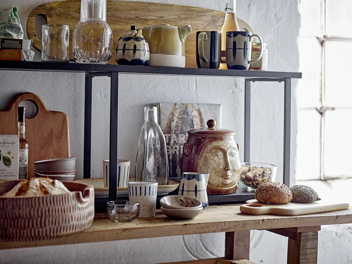 Bloomingville Allium - Bricco per latte e zuccheriera blu, set di 3 stoviglie in ceramica