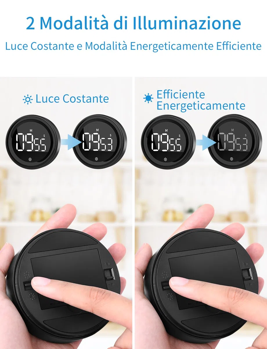 LIORQUE Timer da Cucina, Digitale Timer, Magnetico Timer con Conto, 2 Livelli di Luminosità, 3 Livelli di Volume, Display a LED, per Cucinare, Uovo, Palestra, Studio sui bambini, Lavoro (Nero)