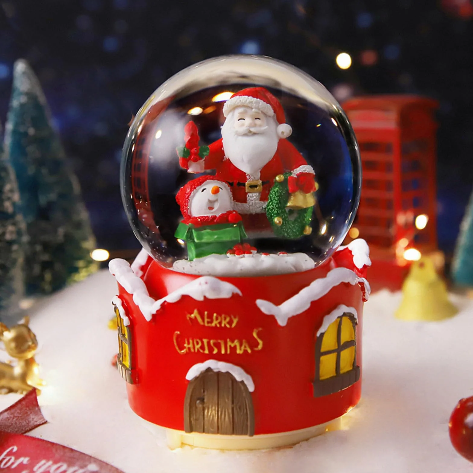Palla di Neve Natale,Carillon Natalizio a Forma Palla di Neve con Babbo Natale,Musicale Natalizio con Neve Decorazione Ornamento Regali di Natale per Bambini (B)