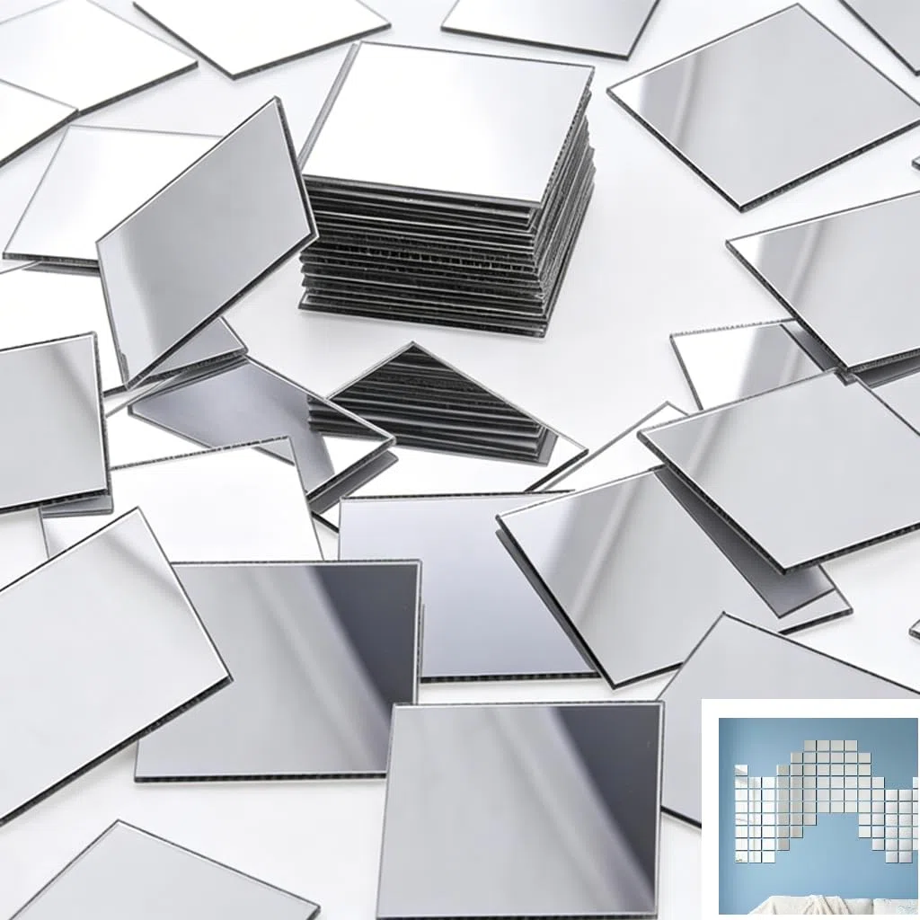200 mini specchietti autoadesivi, 2,5 x 2,5 cm, piastrelle quadrate in acrilico, piccole per fai da te, mosaico, decorazione da parete e progetti fai da te, specchio adesivo argento per bagno e