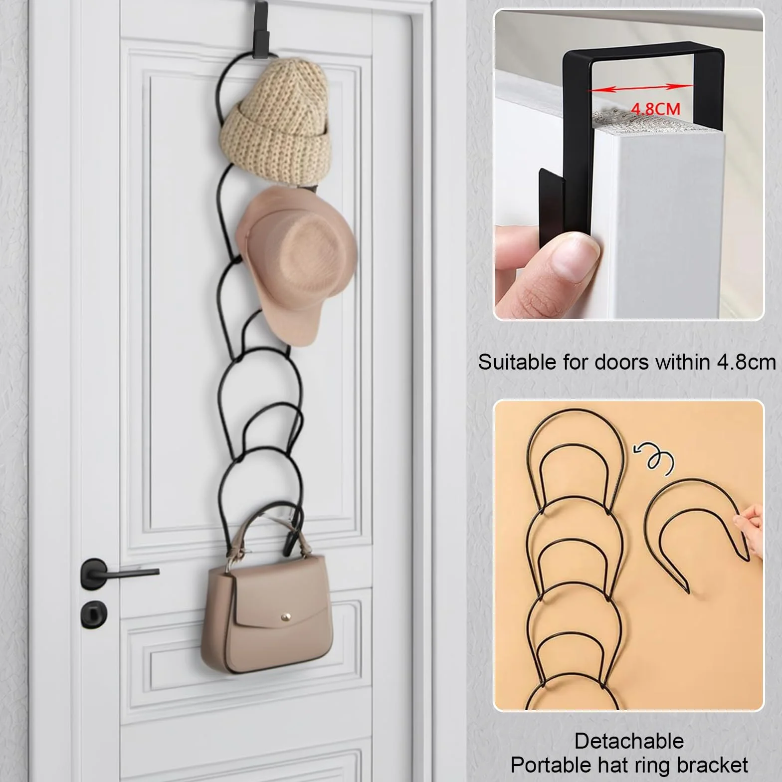Porta Cappelli da Parete in Metallo 2 Ganci 10 Pezzi Nero