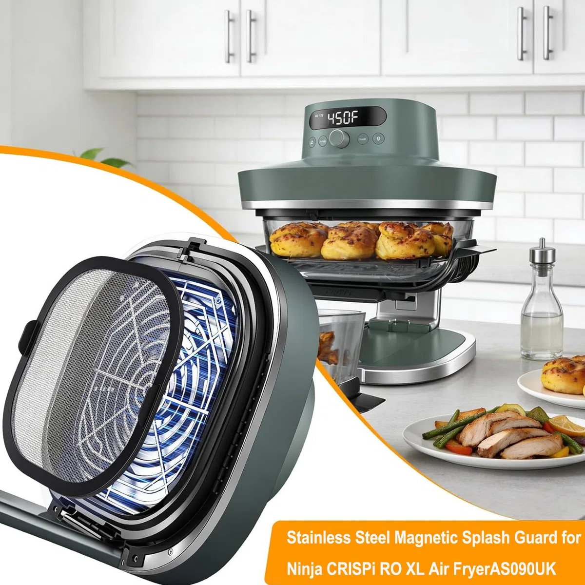 3 Pezzi Stampi Silicone e Griglia Anti Proiezione Magnetica in Acciaio Inox per Ninja CRISPi Friggitrice ad aria AS101EU, Air Fryer Accessori per Ninja Air Fryer AS101EU (1)