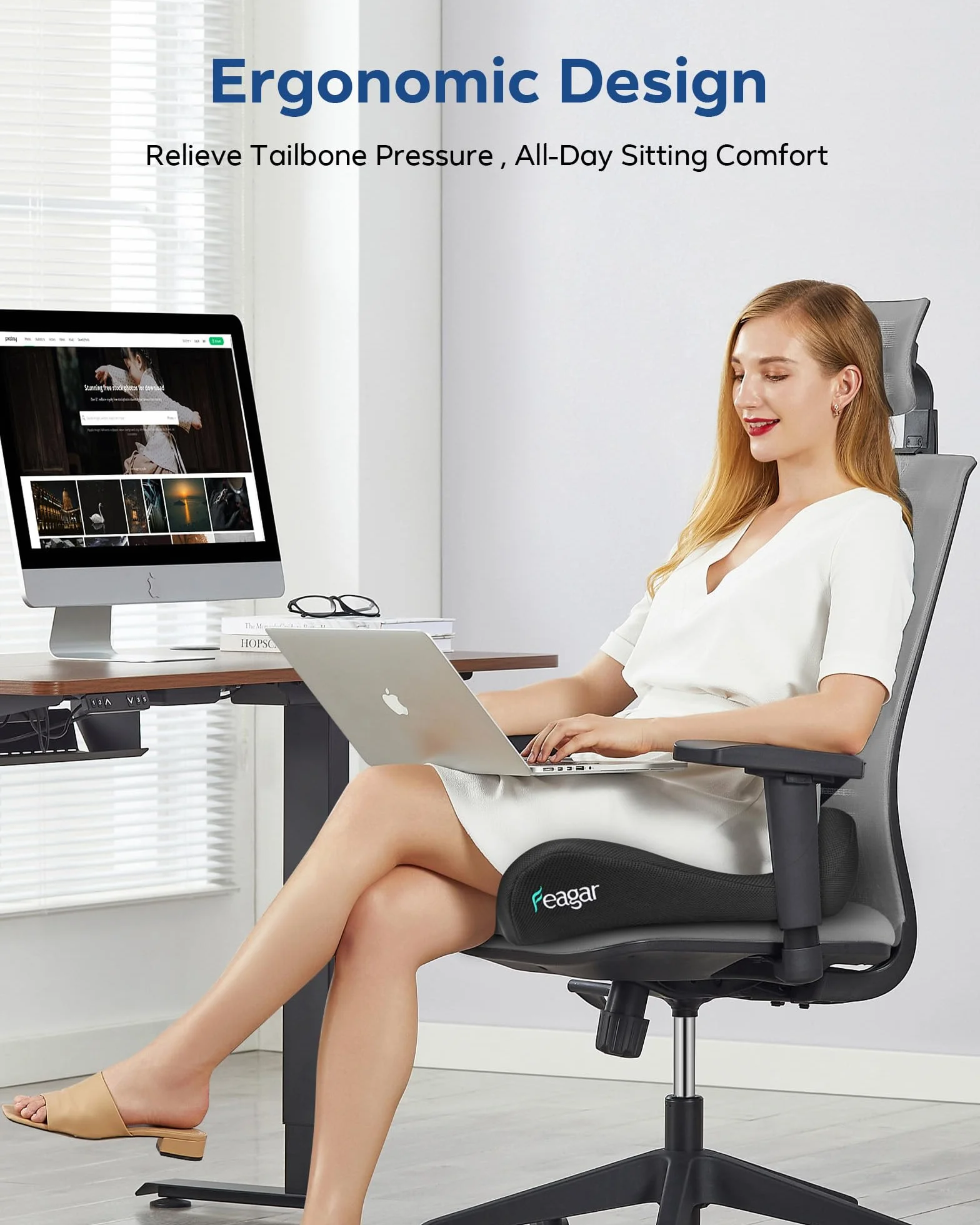 Feagar Cuscino Sedia Ufficio con Memory Foam - Cuscino Ortopedico Seduta per Alleviare Dolore al Coccige - Cuscino Ergonomico Sedia Ufficio - Design di Supporto Ideale per 80-120 kg