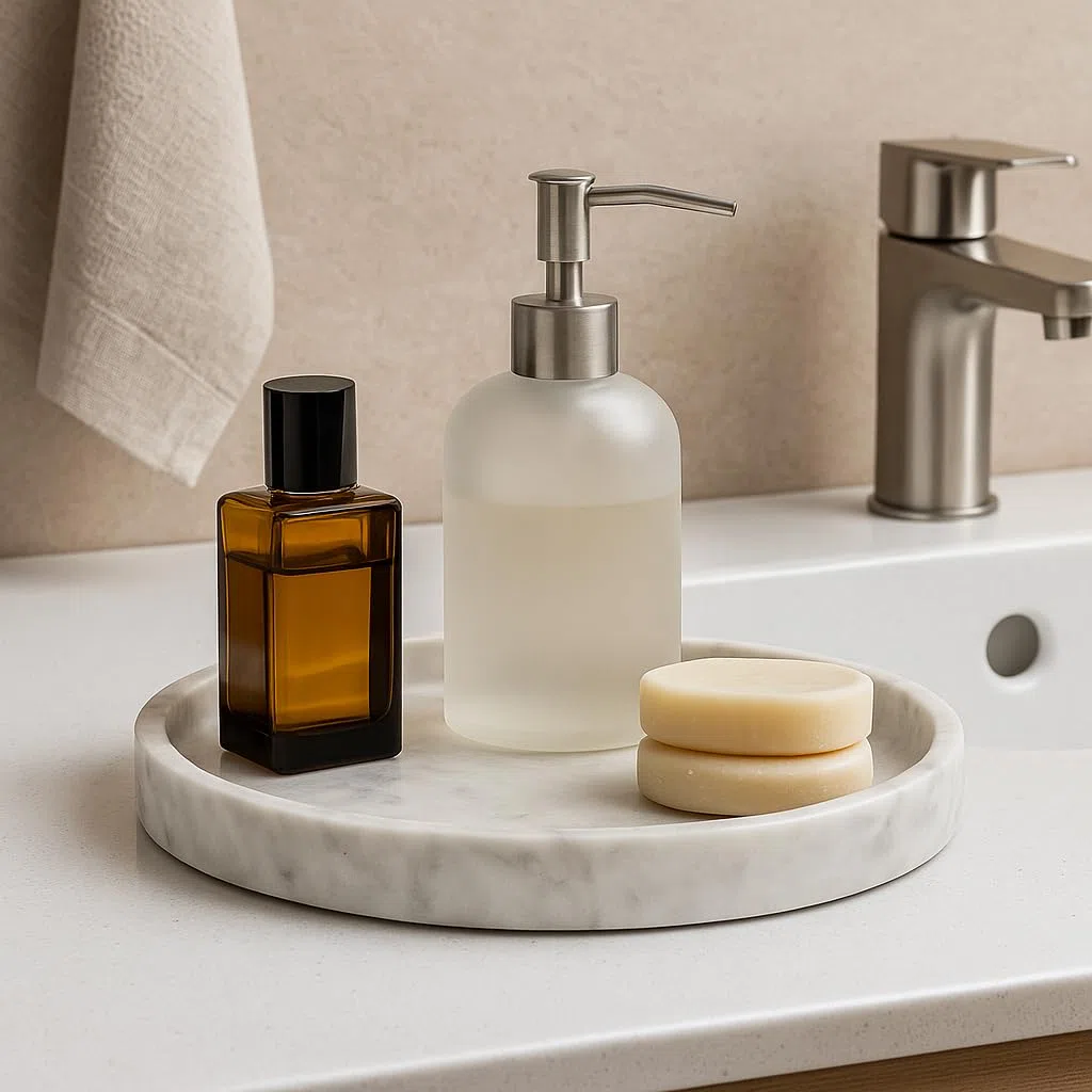 ROTONDI Carrara – Piatto Rotondo in Marmo Bianco Ø 25 cm | Elegante, Lucido, Naturale | Decorazione Casa, Bagno, Cucina, Soggiorno | Portaoggetti e Arredo Design