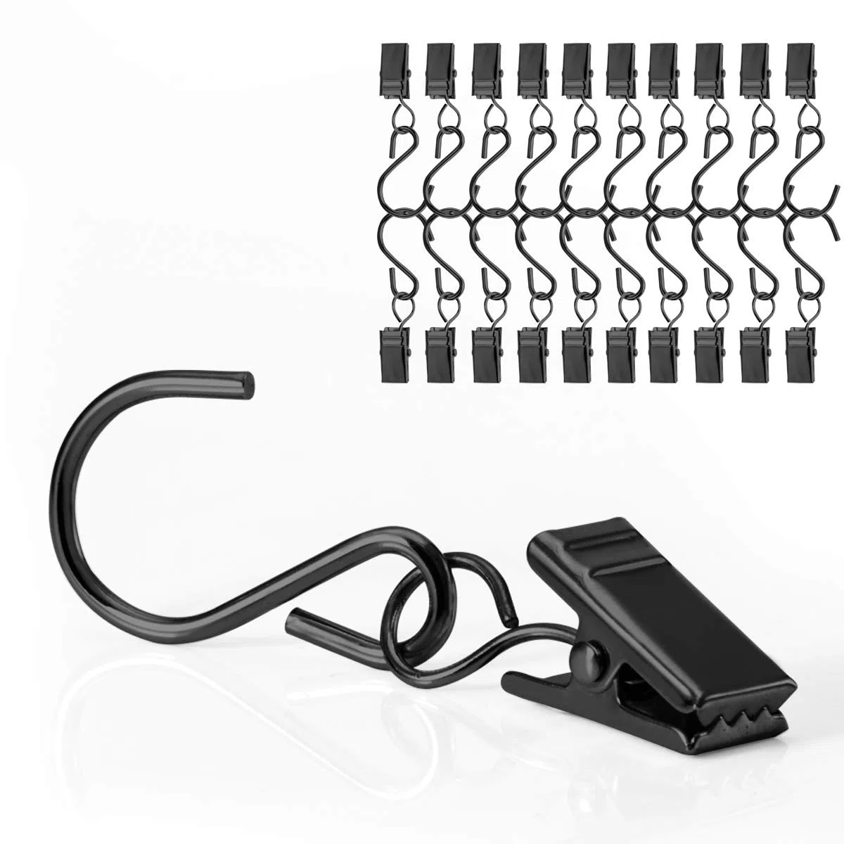 40 Pezzi Clip per Tenda con Ganci,Ganci Appendiabitiv in Metallo, Mollette Metalliche con Ganci,Clip per Foto con Scatola (Nero)