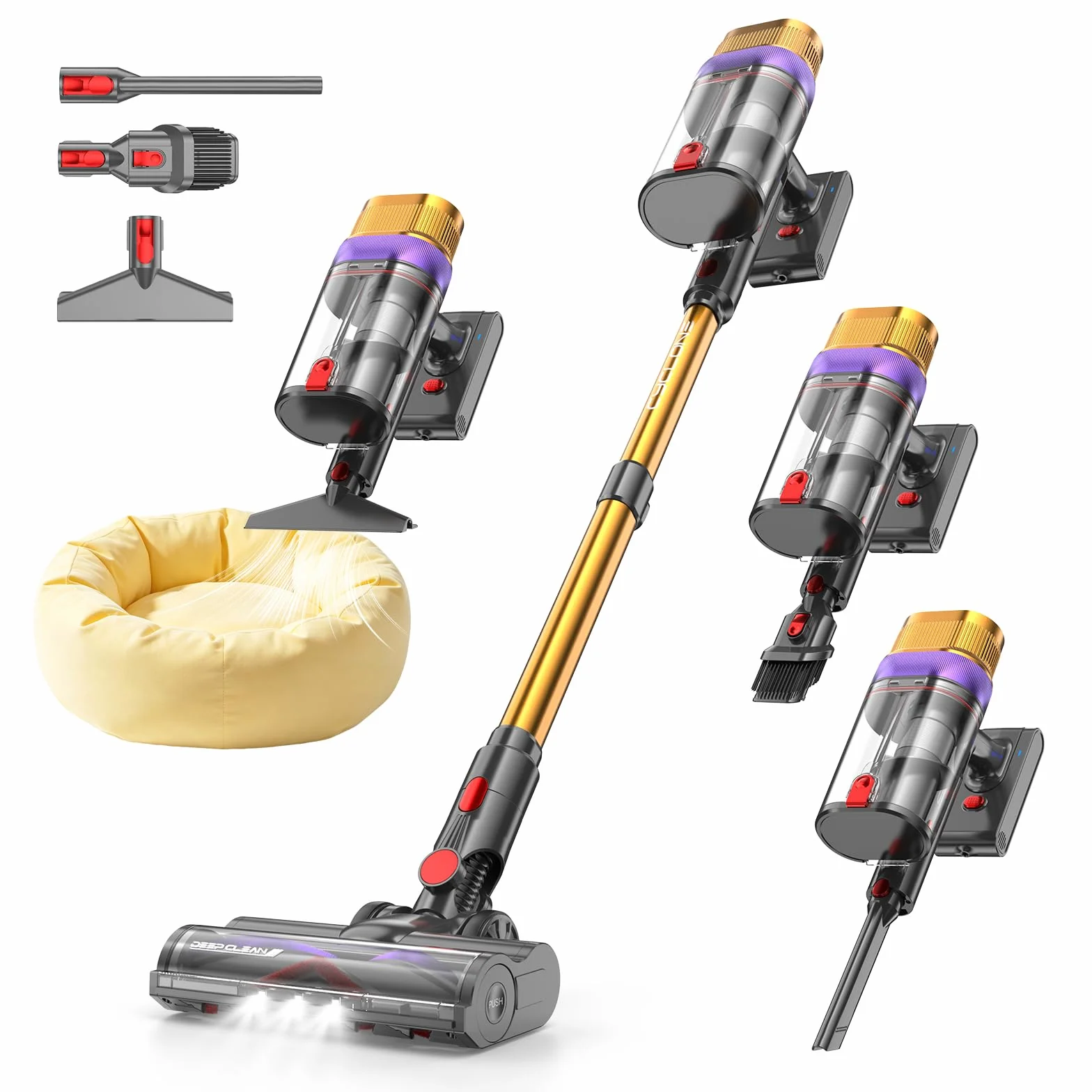 Vistefly V15 Ultra Aspirapolvere senza Fili, 58KPa 600W 80 Minuti Scopa Elettrica senza Filo Potente, Doppio Contenitore Anti-Groviglio Modalità Automatica per Pavimenti Tappeti Peli Animali