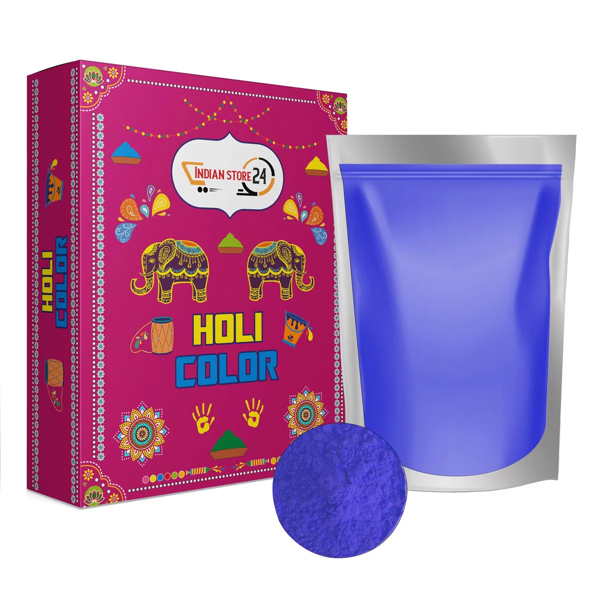 Holi Gulal polvere solubile in acqua Servizio fotografico del festival naturale Rangoli Colori polvere arcobaleno sacchetto di colore sacro foto di polvere di colore glitterato (Blau 1 kg)