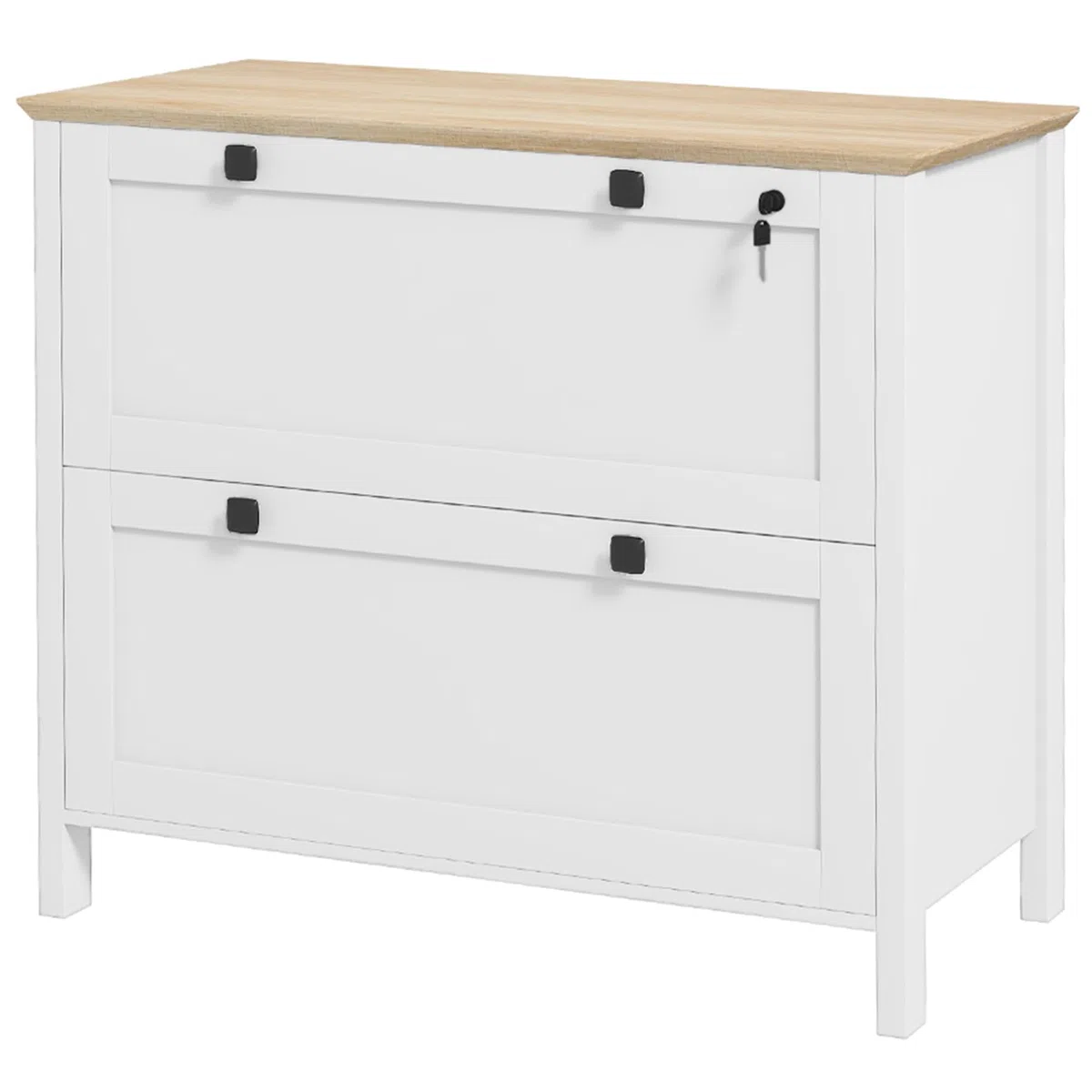 HOMCOM Armadietto Portadocumenti con 2 Cassetti, Serratura e Chiavi, Mobile Schedario da Ufficio per Cartelle A4, 76x40x76 cm, Bianco