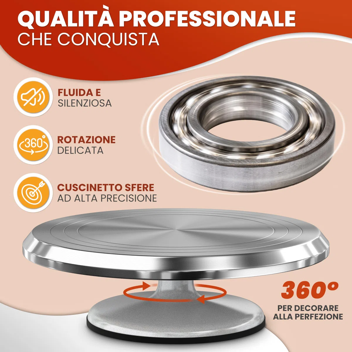 Piatto girevole per torte Set – Giratorta Professionale da 30 cm in alluminio con base antiscivolo incl. 2 palette angolari e 3 spatole da pasticceria in acciaio inossidabile
