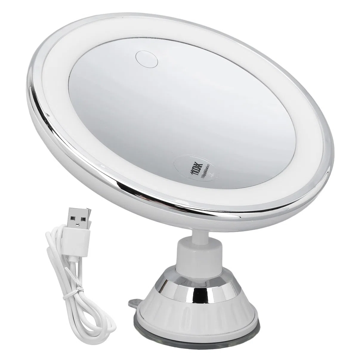 Specchio Per Trucco Ingranditore 10X con Luci, Potente Ventosa Ricaricabile con Blocco, Doccia da Bagno, Rotazione a 360 Gradi, Interruttore Intelligente Cosmetico Portatile Per Viaggi a Casa, Tavolo