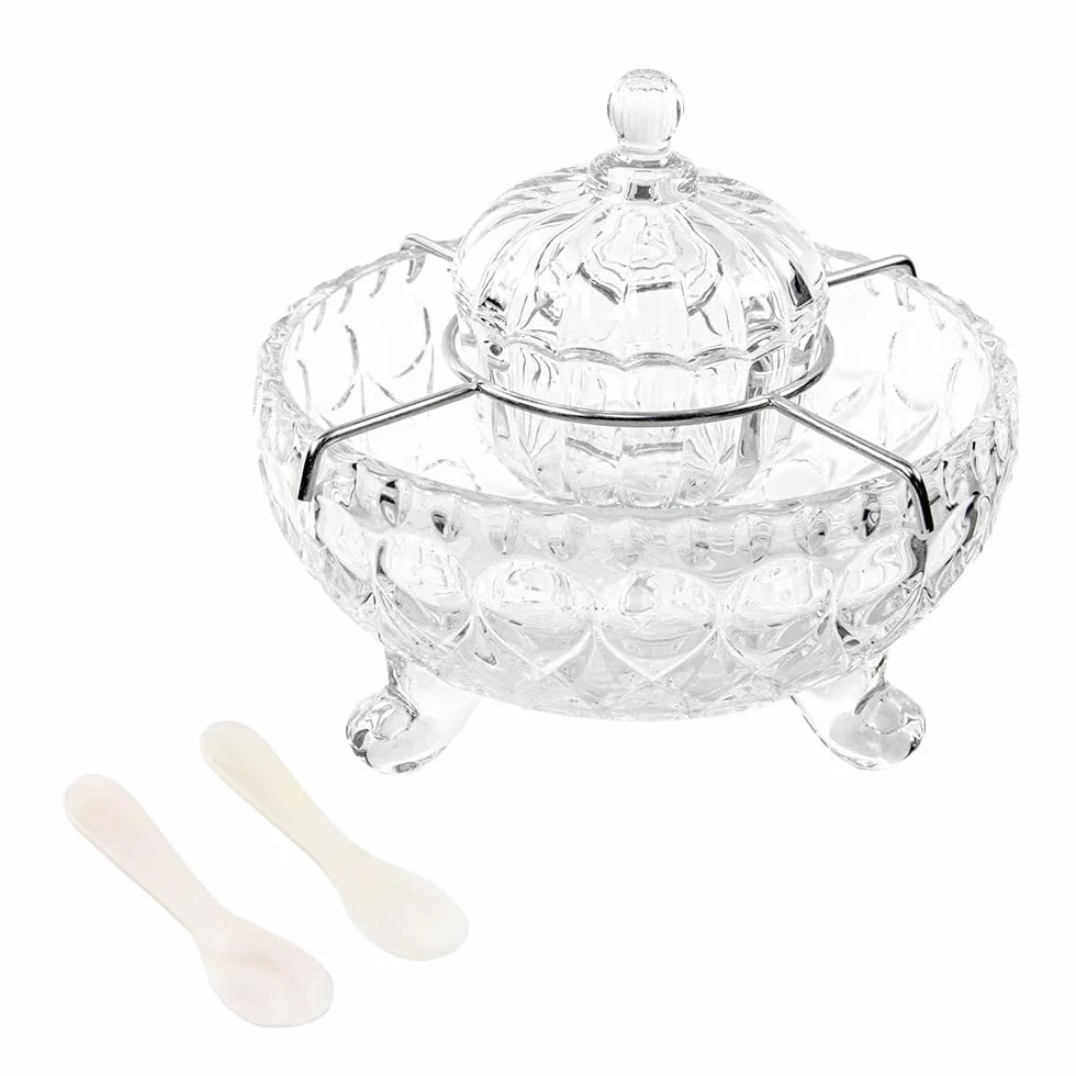 DUEBEL Set di posate per caviale con 2 cucchiai in madreperla, ciotola da portata elegante con motivo a goccioline per caviale, gamberetti e altro in cucina, ristorante e catering eventi