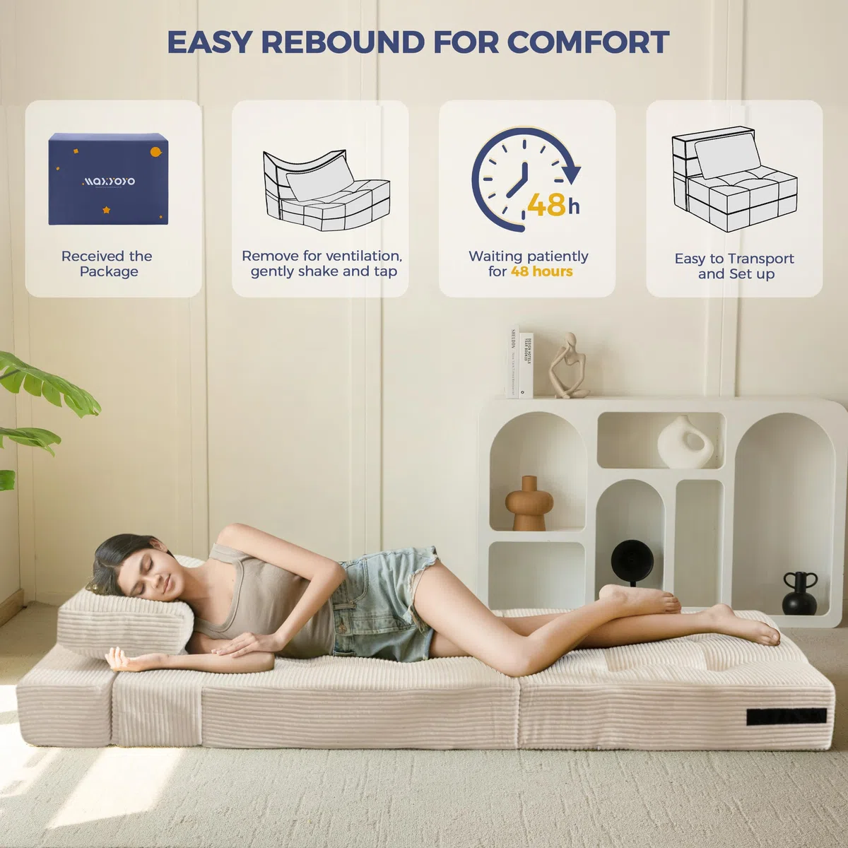 MAXYOYO Divano Pieghevole per Adulti e Bambini, Materasso Pieghevole per 1 Persona, Divano Letto portatile Convertibile con 1 Cuscino, Materasso per Ospiti
