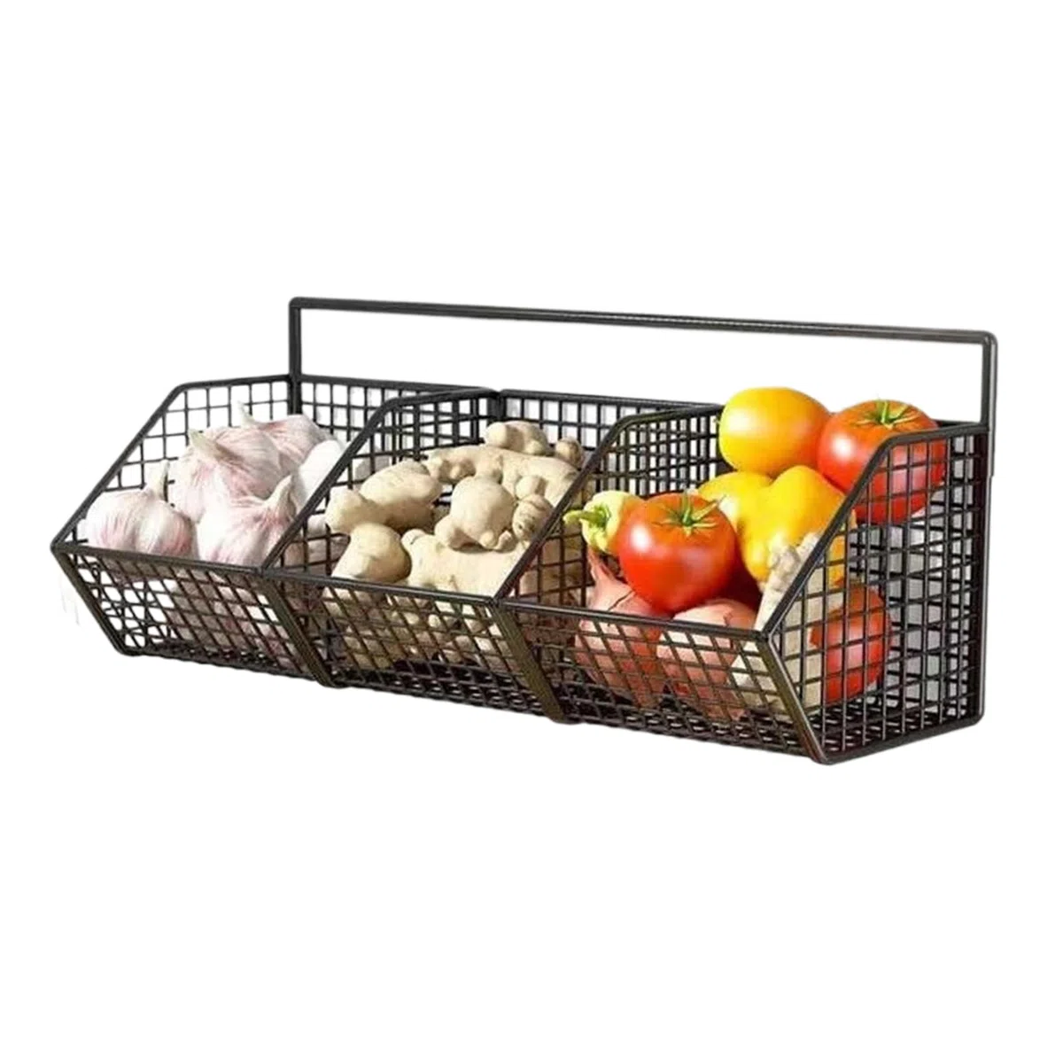 Portaverdure da cucina – Cesto portaoggetti da parete, contenitore a 3 livelli per patate, aglio, cipolle, organizer multiuso, cestino sospeso per verdure, soluzione