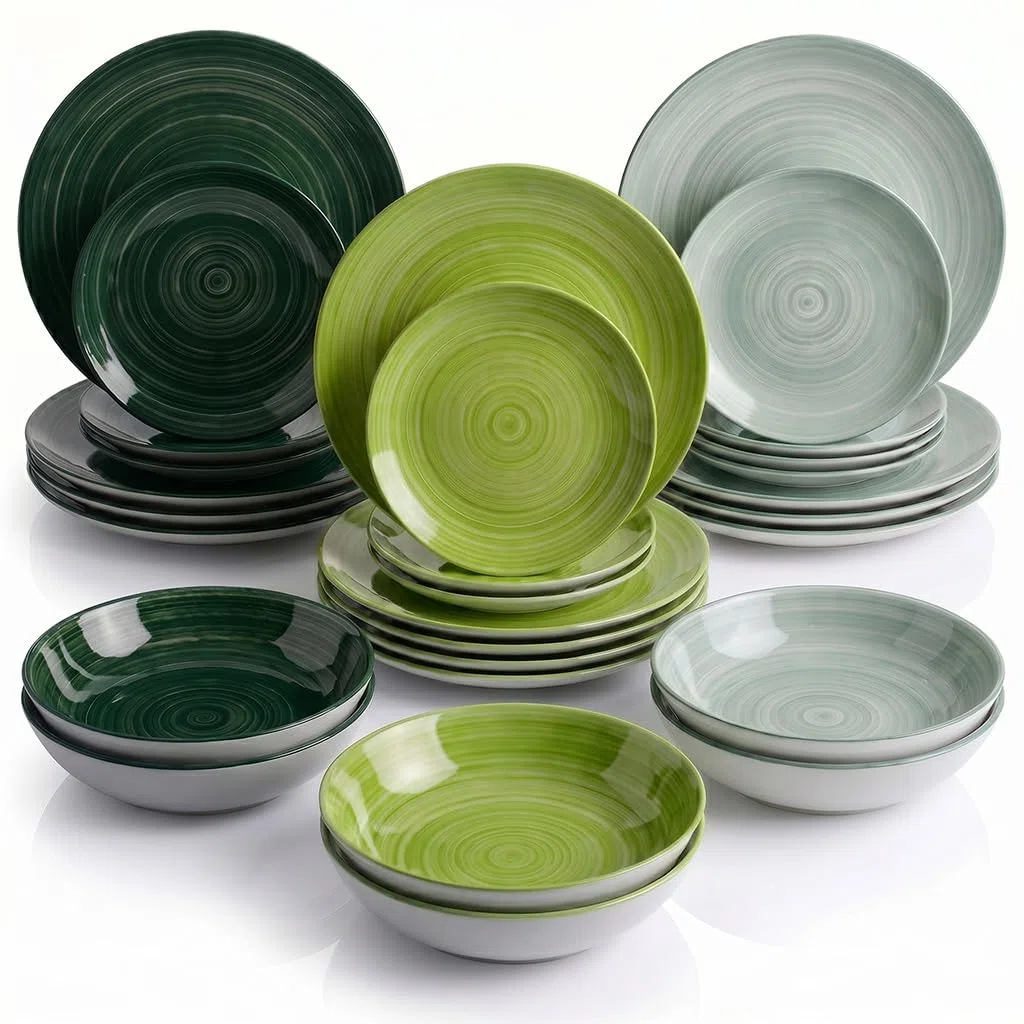 INTRECCI Servizio Piatti – Set Completo per 6 Persone in Porcellana – Design Moderno – Piatti Tavola Eleganti – Compatibili Lavastoviglie e Microonde - Set 18 piatti, modello: Linea Natura
