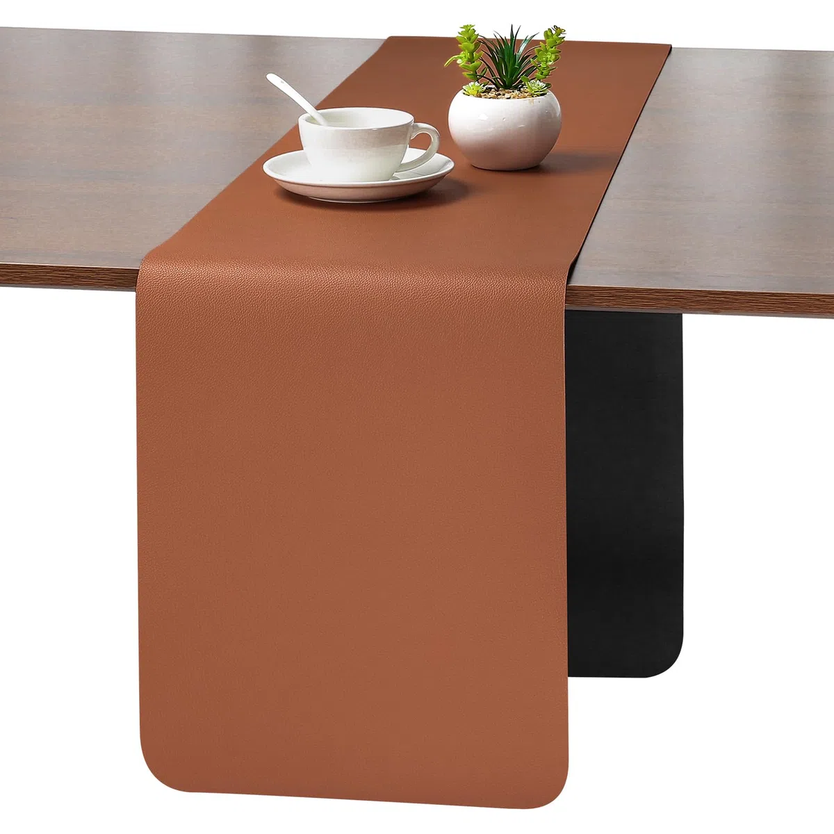 Myir JUN Runner da Tavolo, Moderno Runner da Tavolo Lavabile all'aperto a Doppia Faccia in pelle Impermeabile Antiscivolo e Utilizzabile 30 X 140 cm (Nero Marrone)