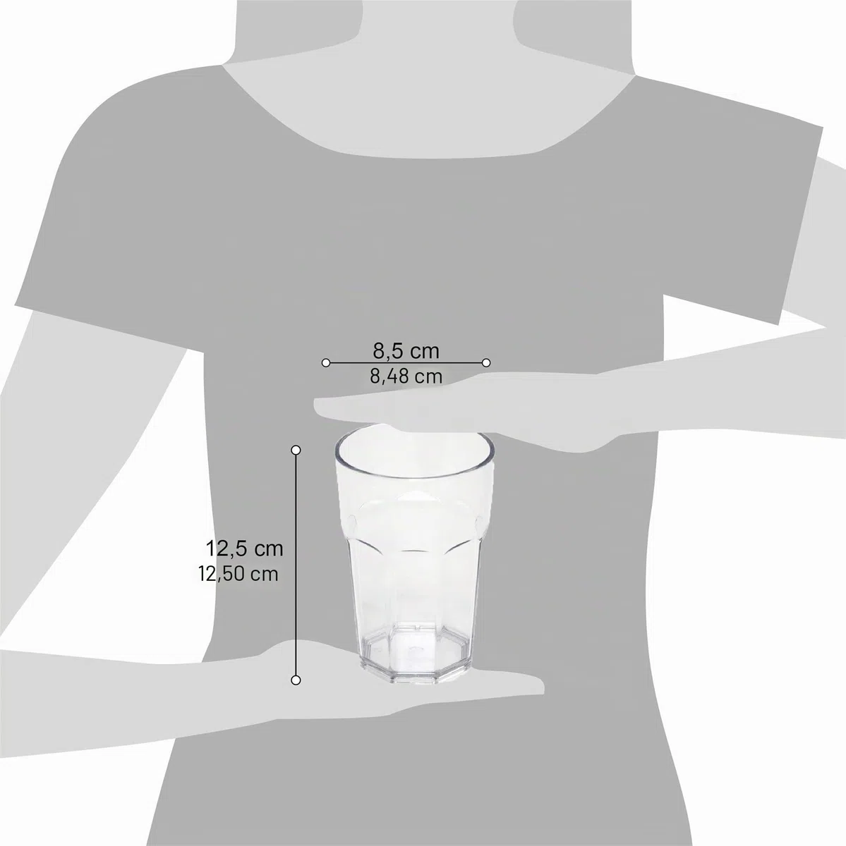 OMADA Design Set di 6 Bicchieri bar, per Cocktail, da bibita o long drink 42,5 cl, altezza 12,5 cm in plastica, infrangibili, impilabili forma ottagonale e lavabili in lavastoviglie linea Unglassy