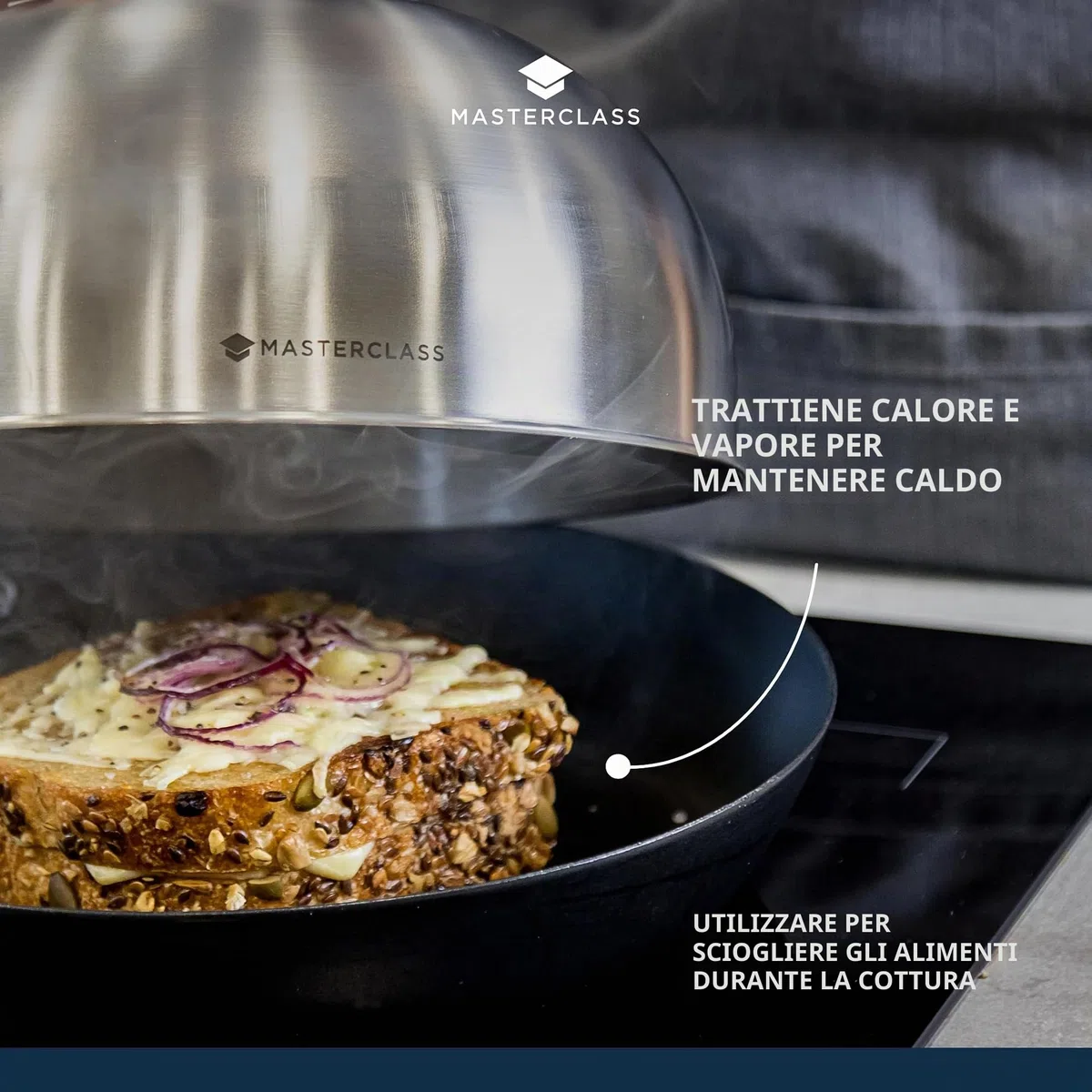 MasterClass Cloche per Hamburger e per Sciogliere Il Formaggio, Acciaio Inox, 22,5 x 12 x 16 cm, Argento