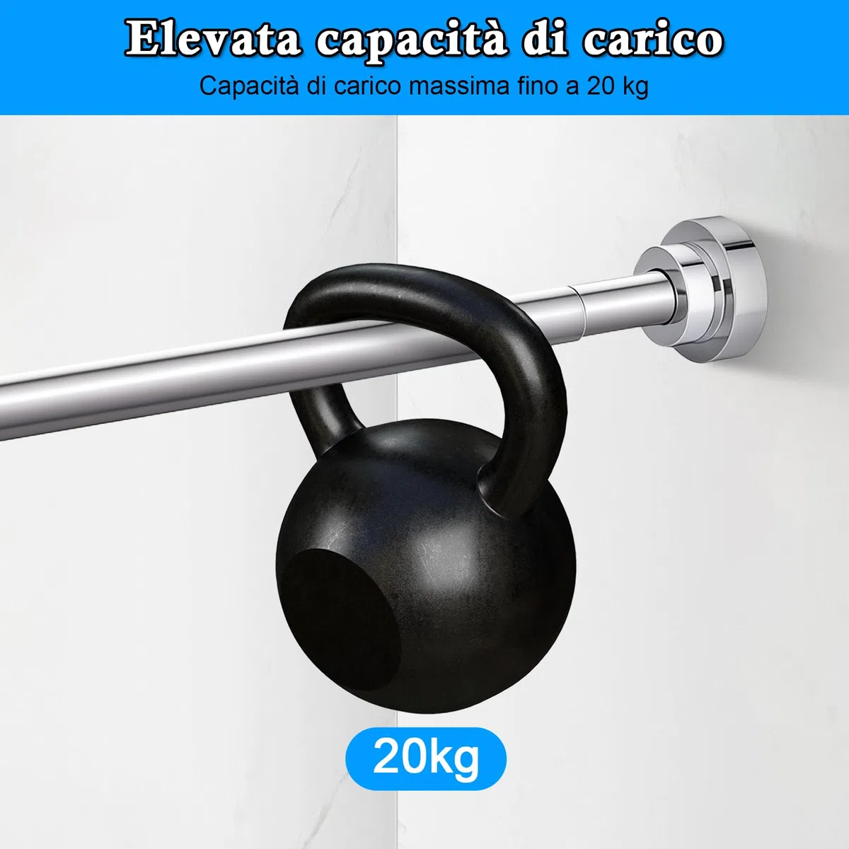 Bastone Telescopico Estensibile in Acciaio Inox, 66-200 cm, Bastoni Tende per Interni, Antiruggine e Antiscivolo, Senza Fori, Asta Doccia per Bagno, Guardaroba, Finestra
