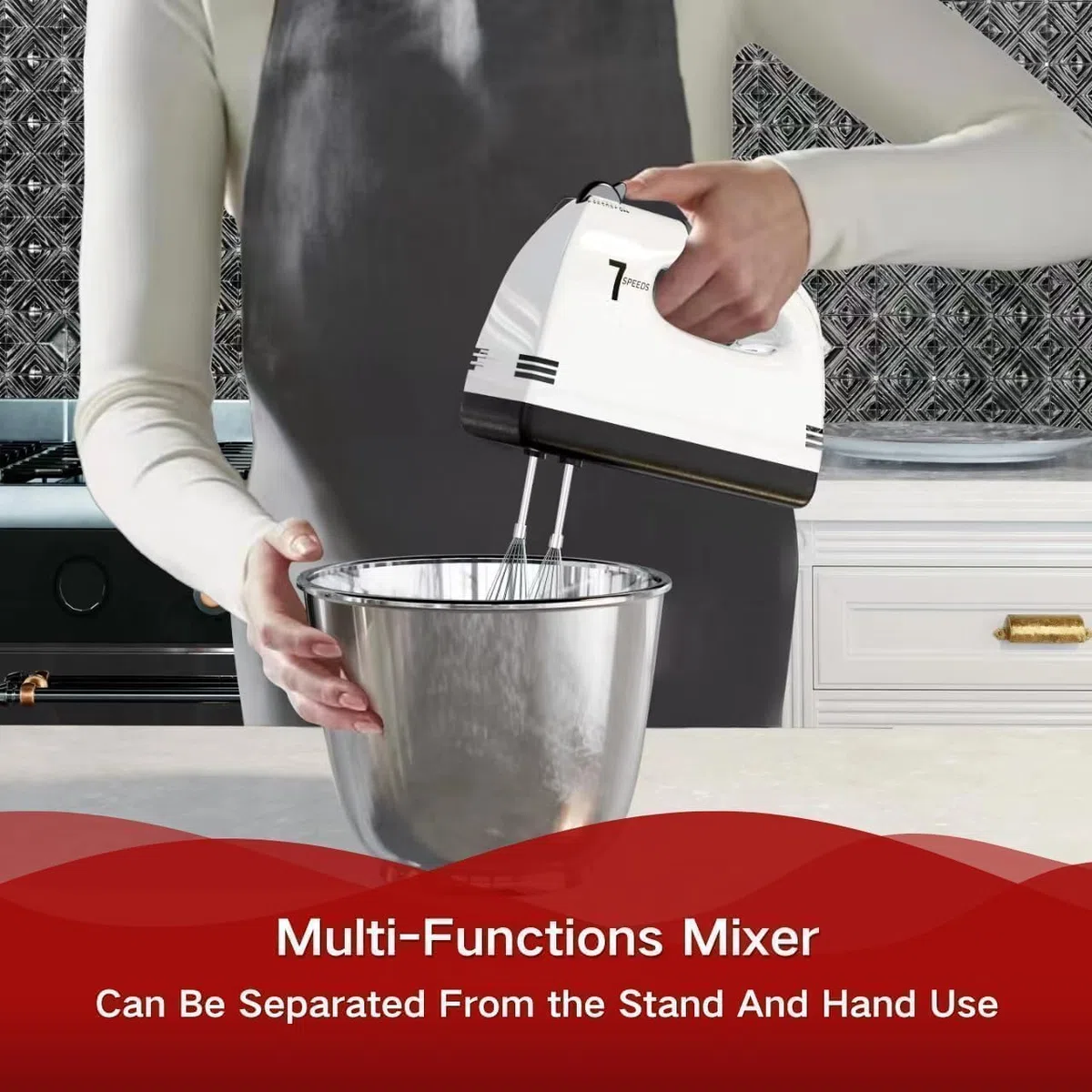 Impastatrice Planetaria, 7 velocità con ciotola in acciaio inossidabile 3QT, Robot da Cucina Multifunzione, supporto e sbattitore manuale con gancio per impastare, frusta (XN2)