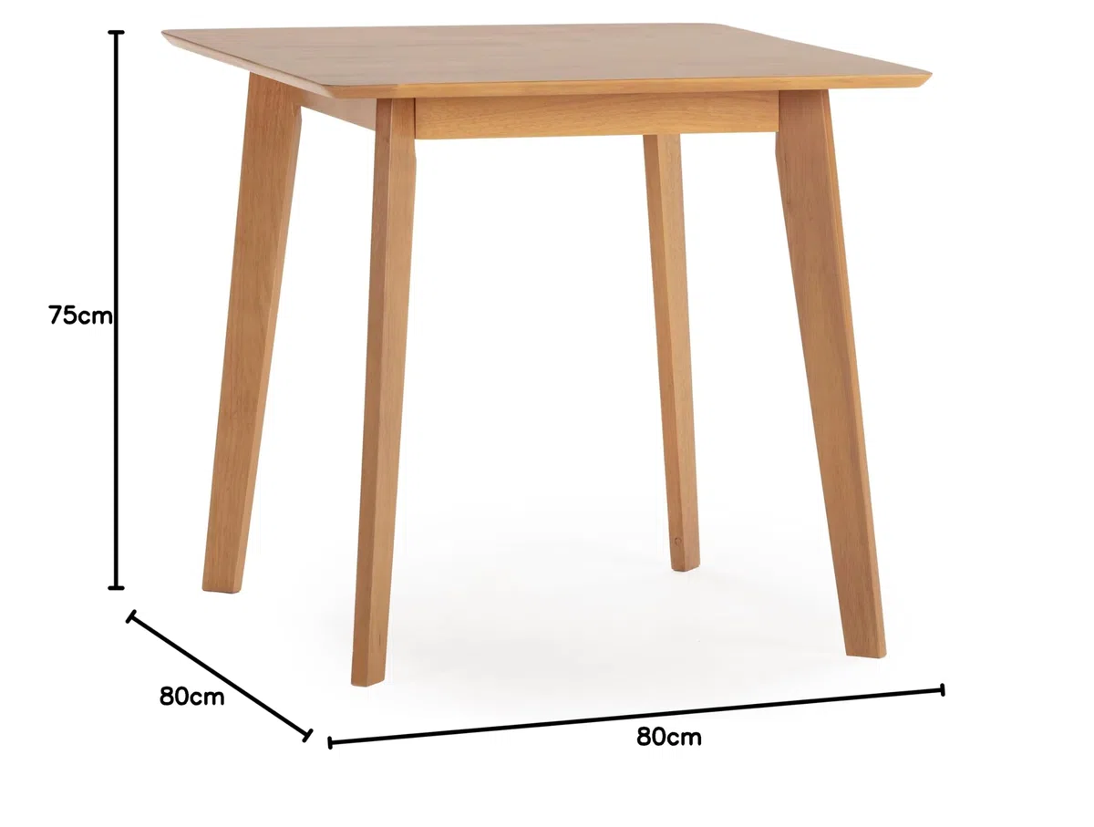 HOMN LIVING Tavolo da pranzo Pomago 80x80 cm Colore rovere, legno massello, 80 cm (Larghezza) 80 cm (Profondità) 75 cm (Altezza)